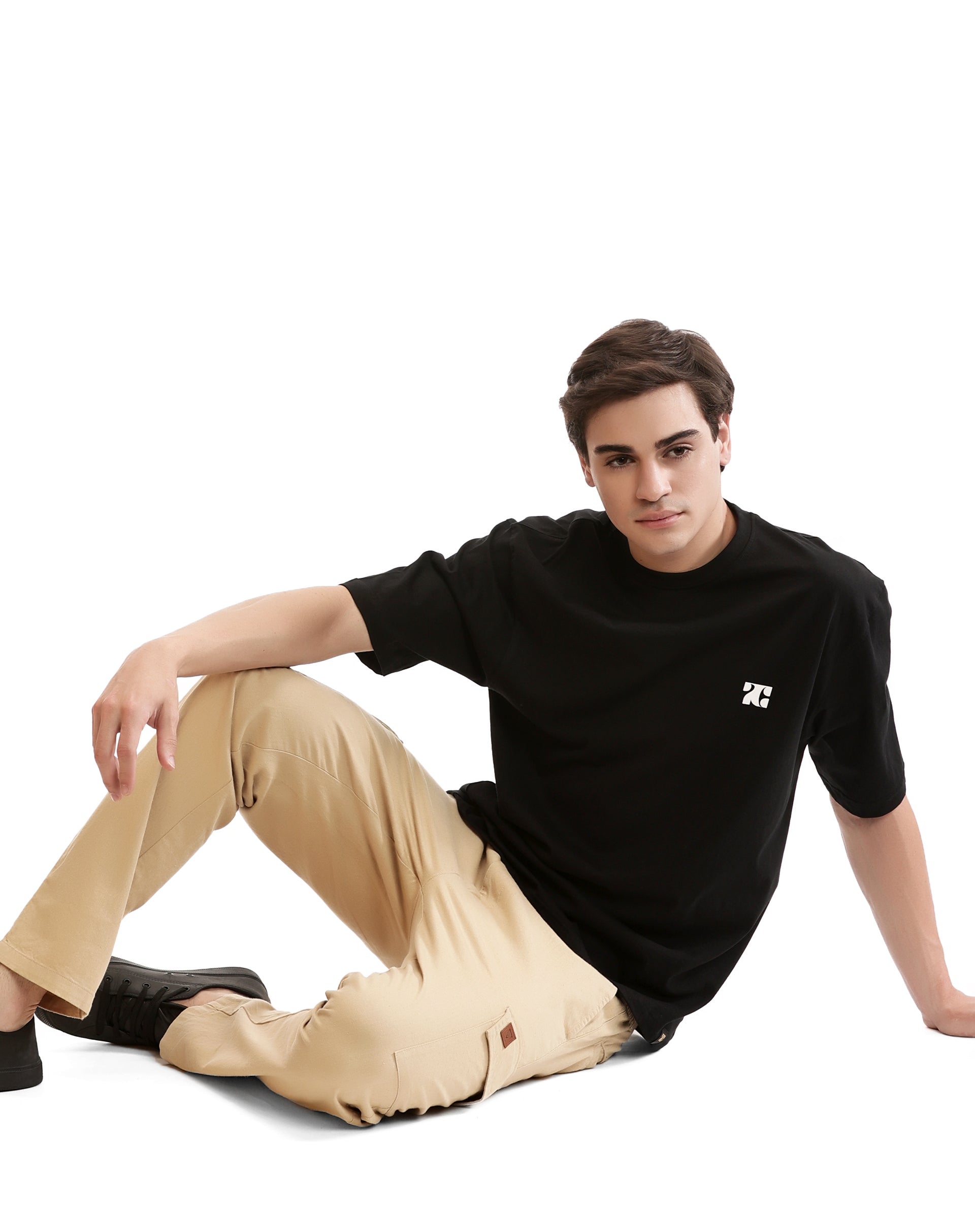 Charcoal Black Single Jersey Crew Neck Oversized T-Shirt with Pure White HD Print