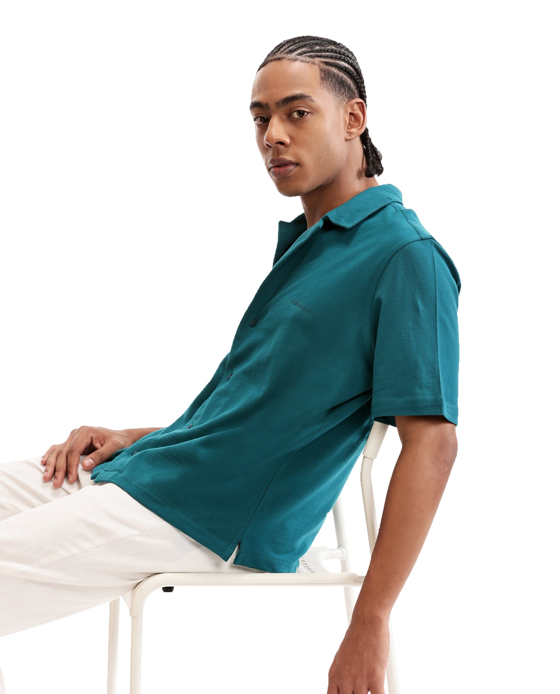 Ocean Teal Pique Knit Shirt with HD Print