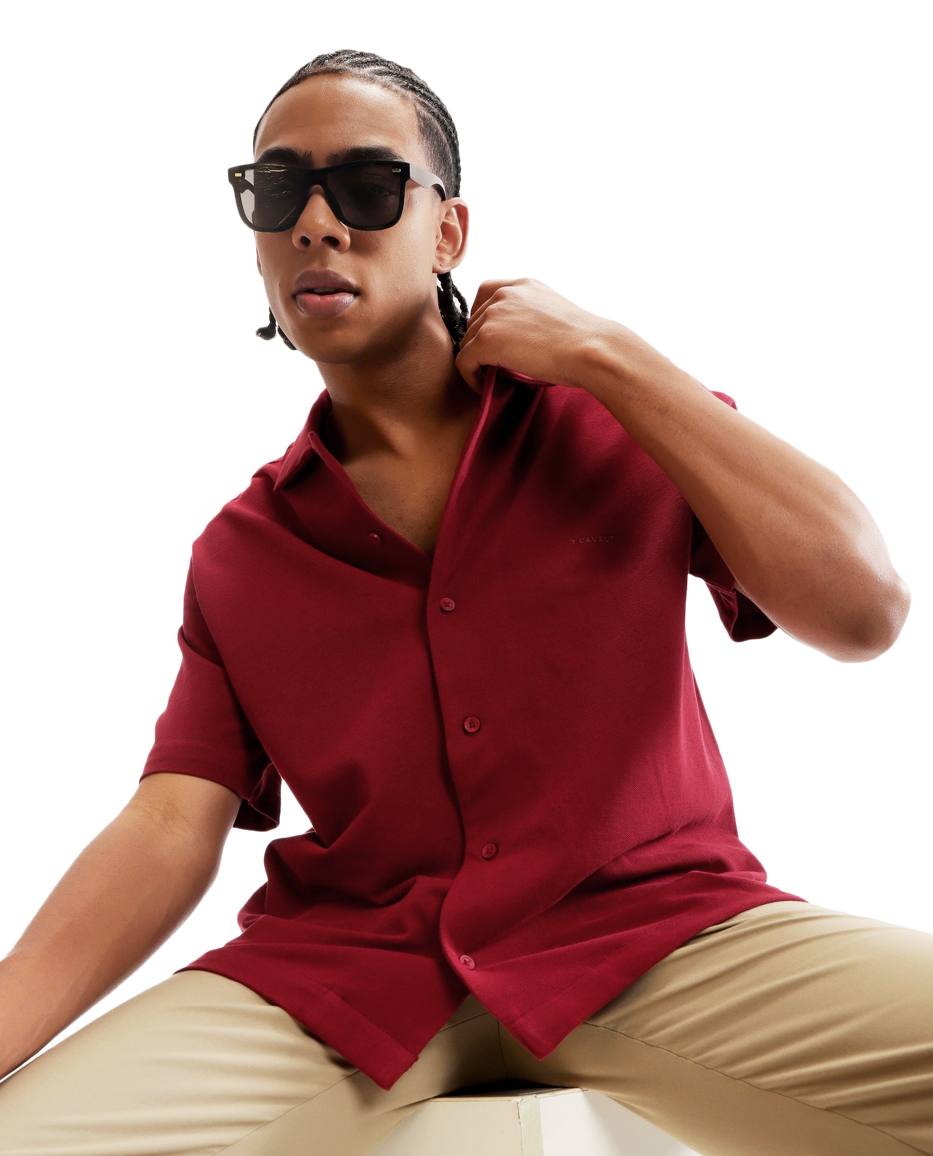 Bordeaux Maroon Pique Knit Shirt with HD Print