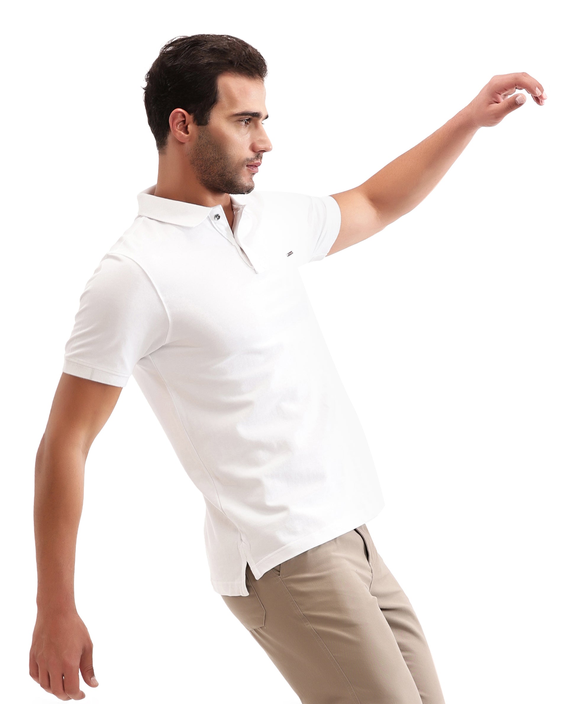 Pure White Pique Polo with Metal Buttons, 7C Metal Badge