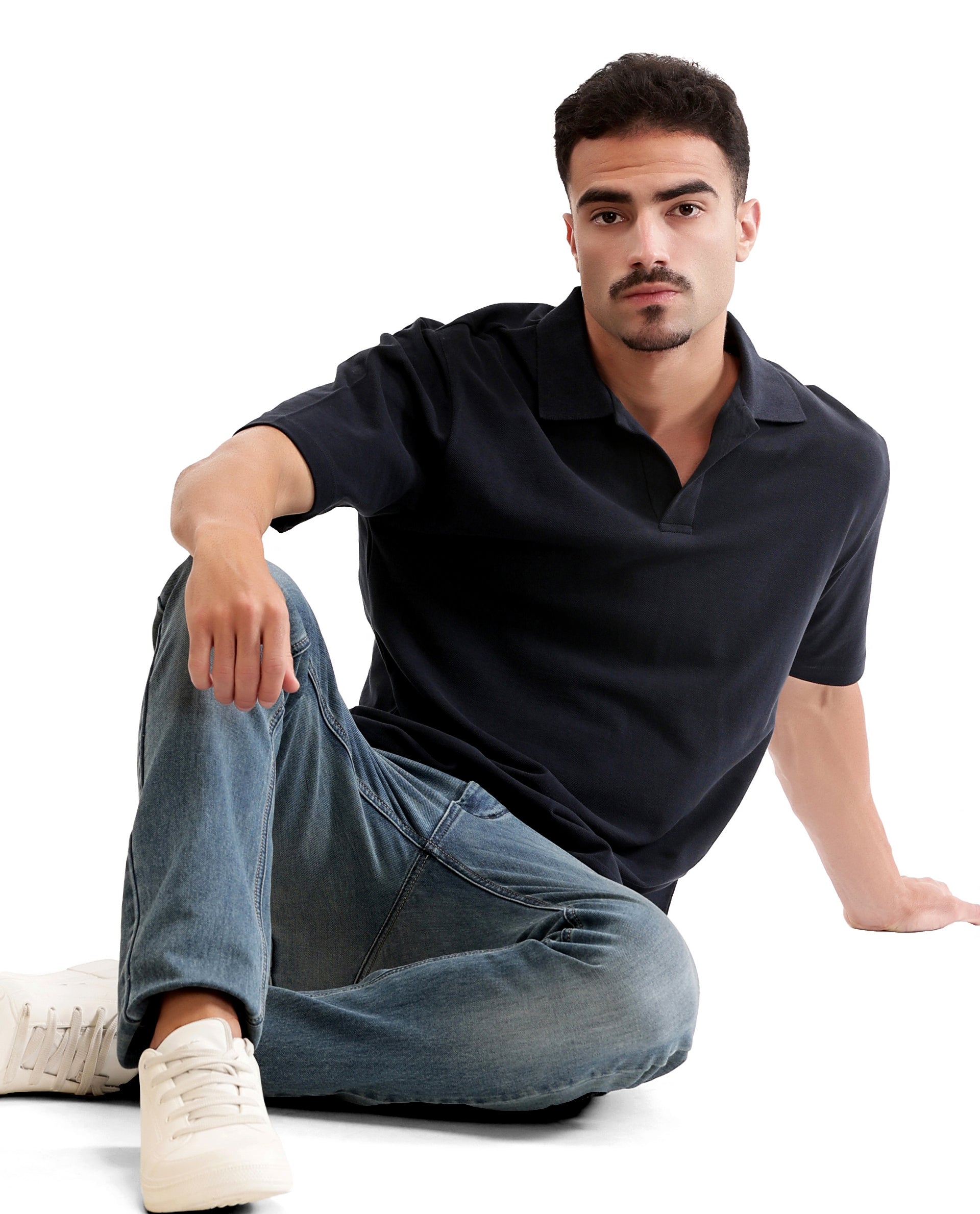 Midnight Navy Blue Pique Johnny Collar Polo