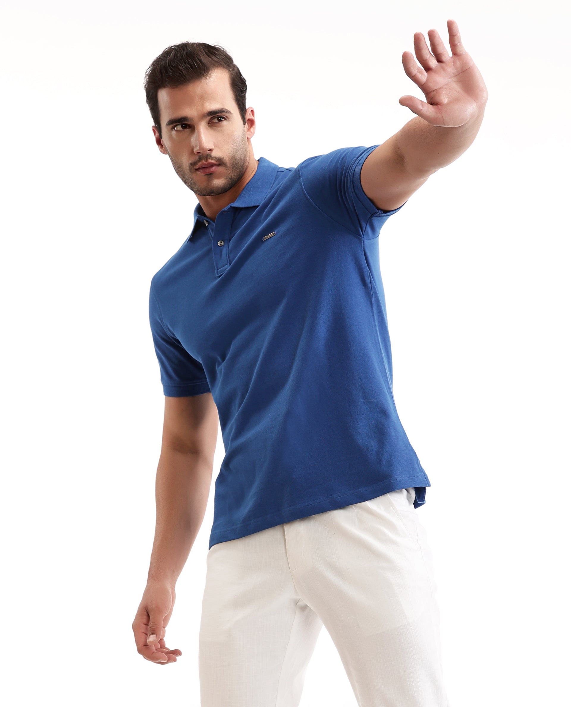 Imperial Prussian Blue Pique Polo with Metal Buttons, 7C Metal Badge
