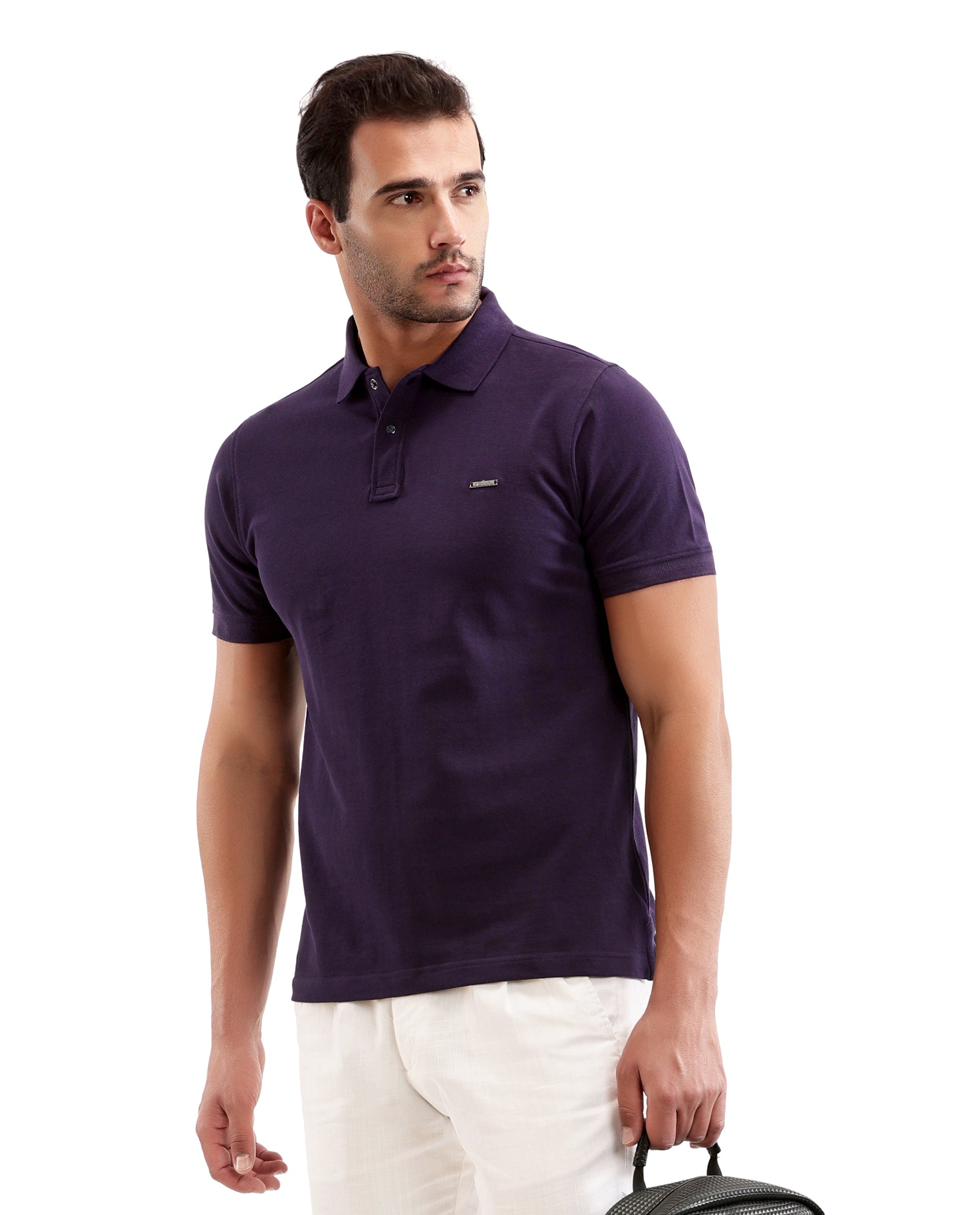 Deep Purple Pique Polo with 7C Snap Buttons, Metal Badge