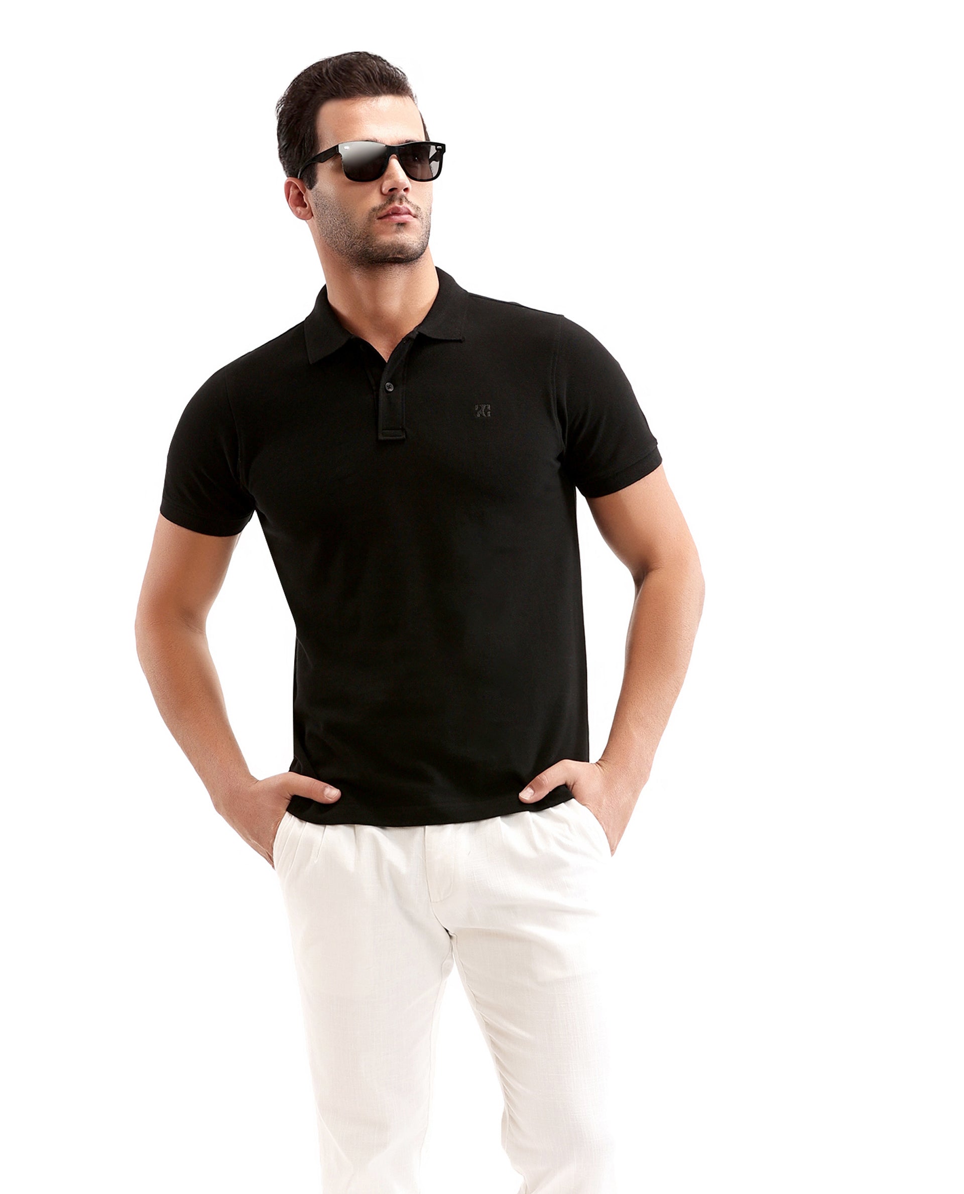 Charcoal Black Pique Polo with Tone-on-Tone 7C Embroidery