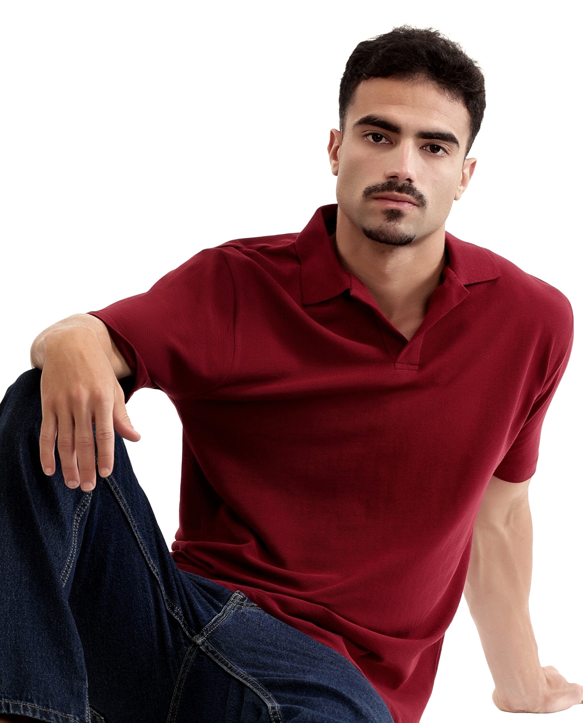 Bordeaux Maroon Pique Johnny Collar Polo
