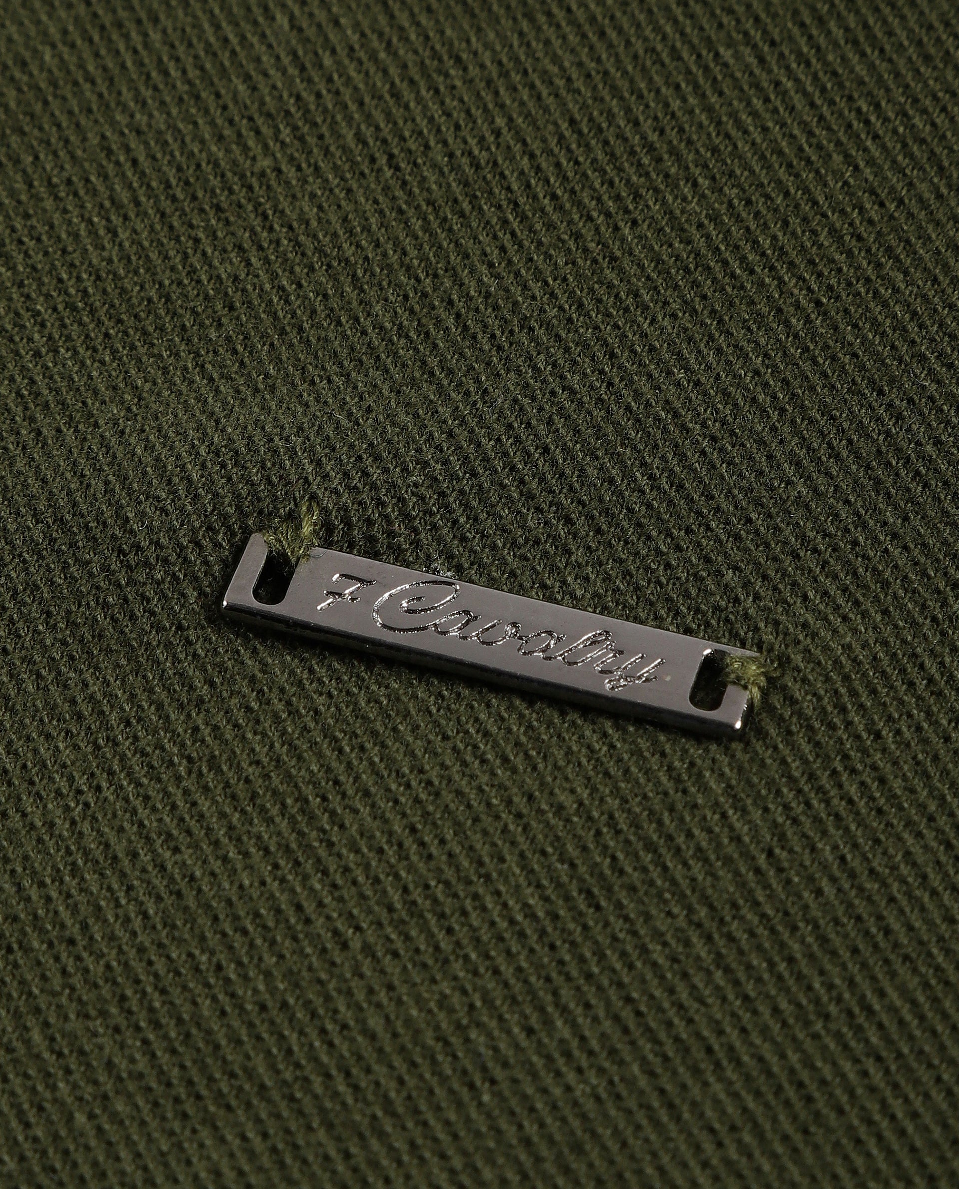 Vintage Olive Pique Knit Shirt with 7C Engraved Snap Buttons, Gun Metal Badge