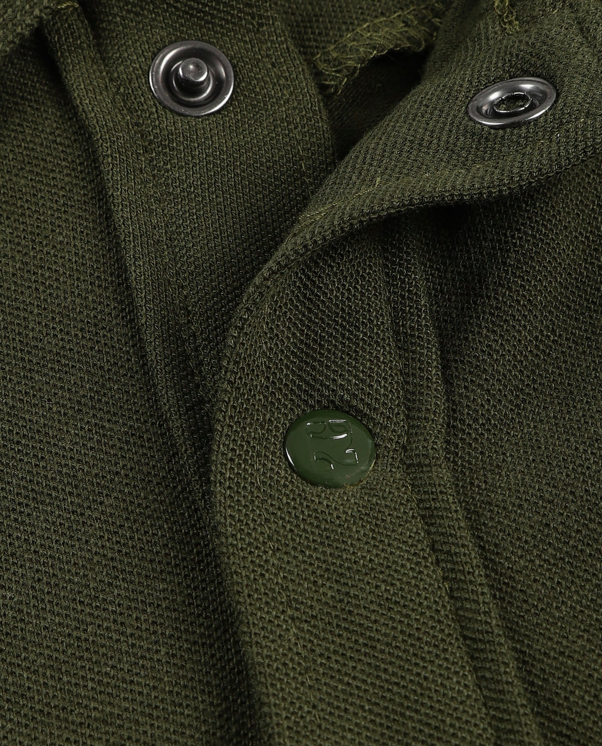 Vintage Olive Pique Knit Shirt with 7C Engraved Snap Buttons, Gun Metal Badge