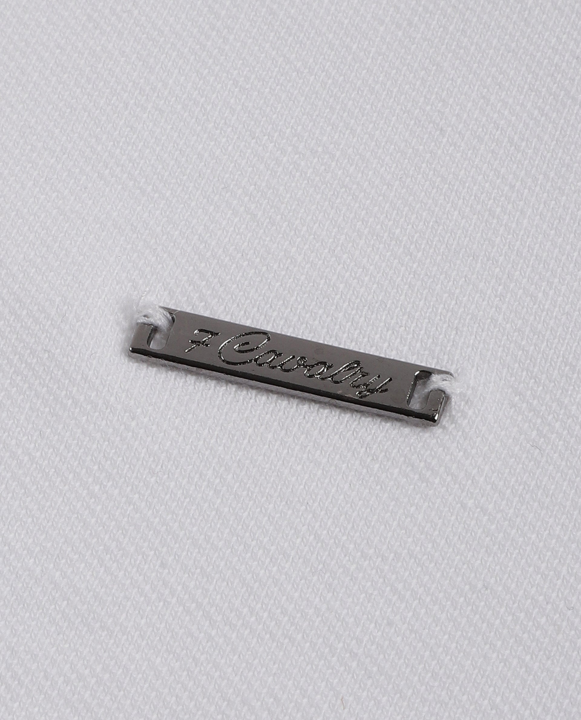 Pure White Pique Knit Shirt with 7C Engraved Snap Buttons, Gun Metal Badge