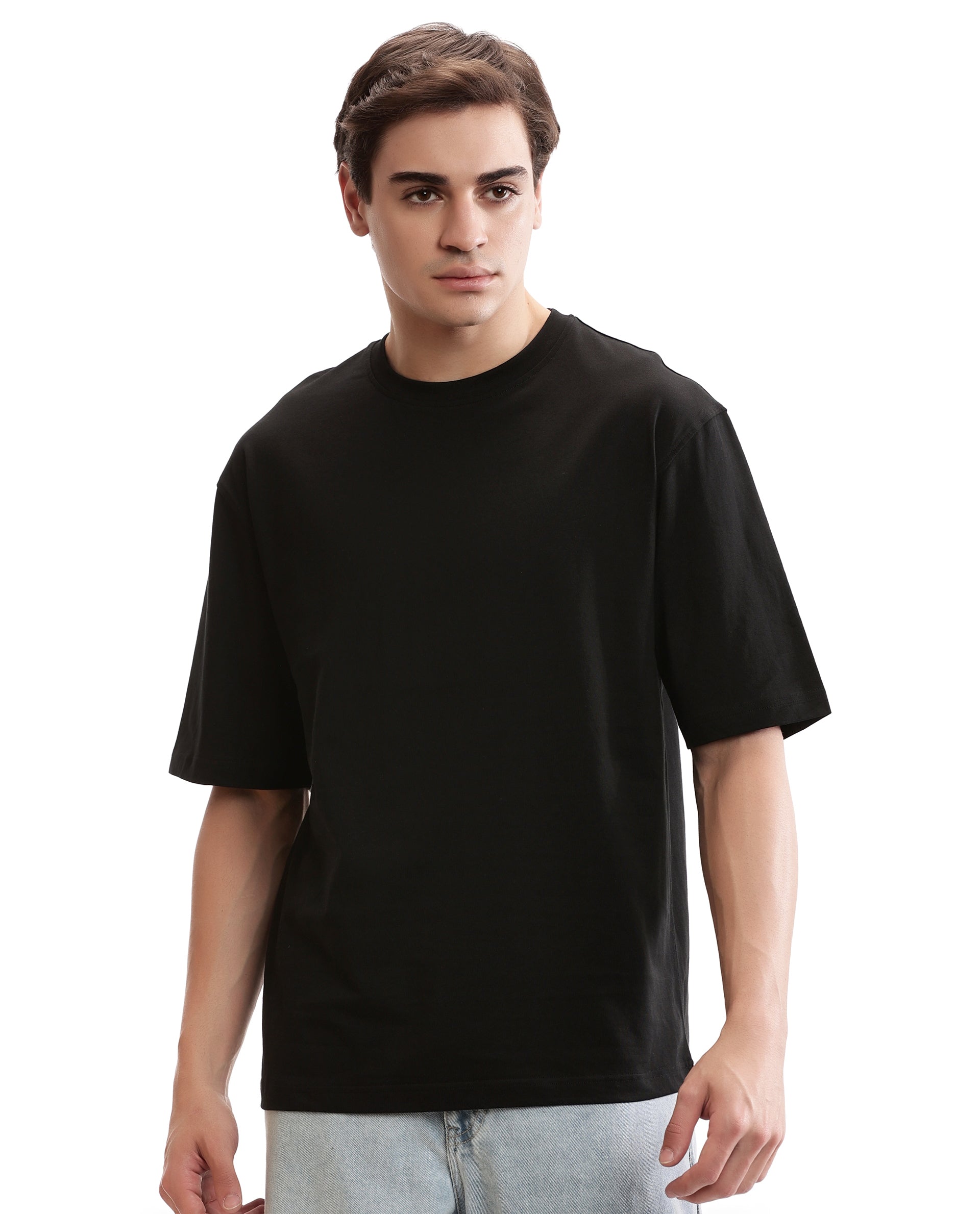 Charcoal Black Single Jersey Crew Neck Oversized T-Shirt