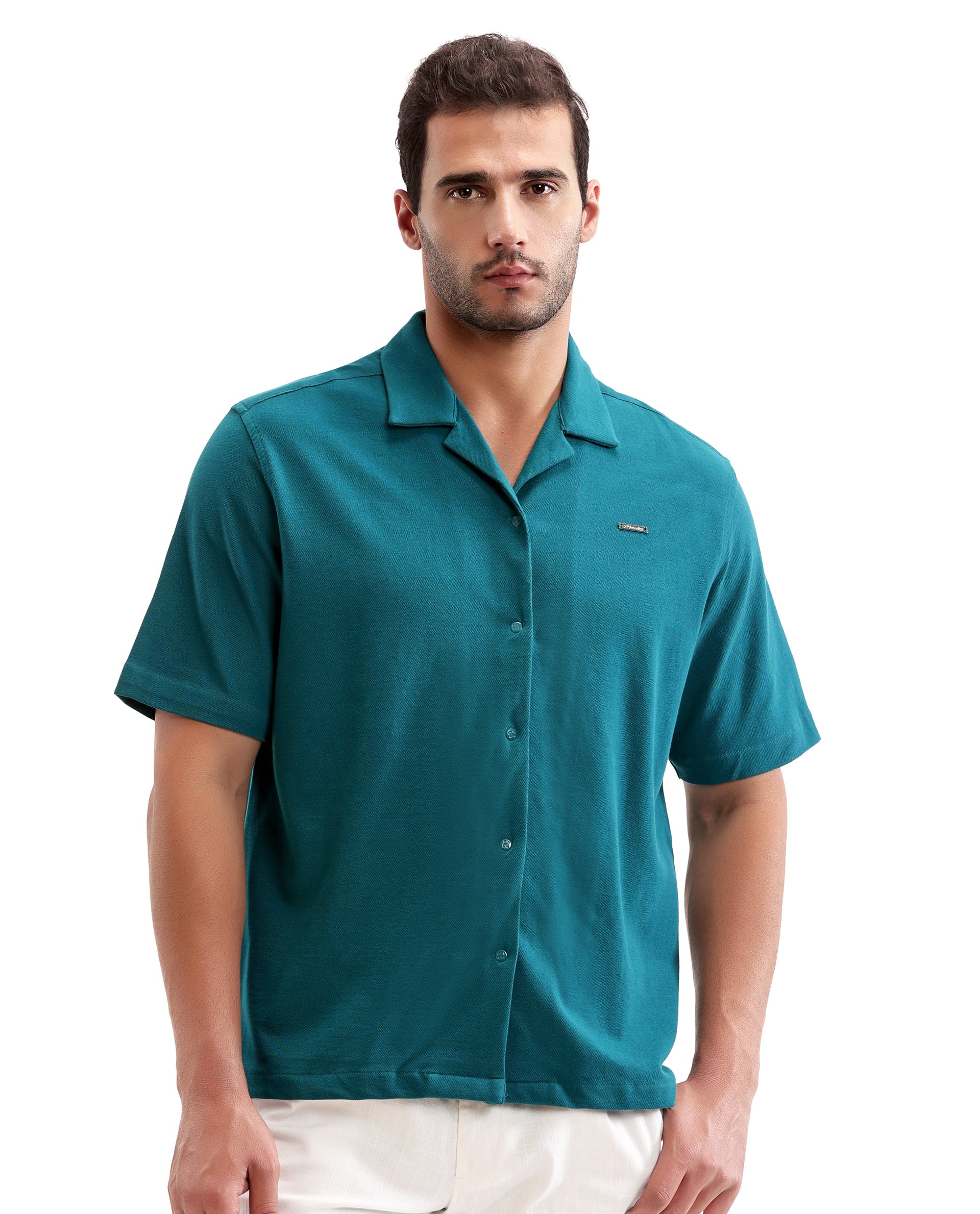 Ocean Teal Pique Knit Shirt with 7C Engraved Snap Buttons, Gun Metal Badge