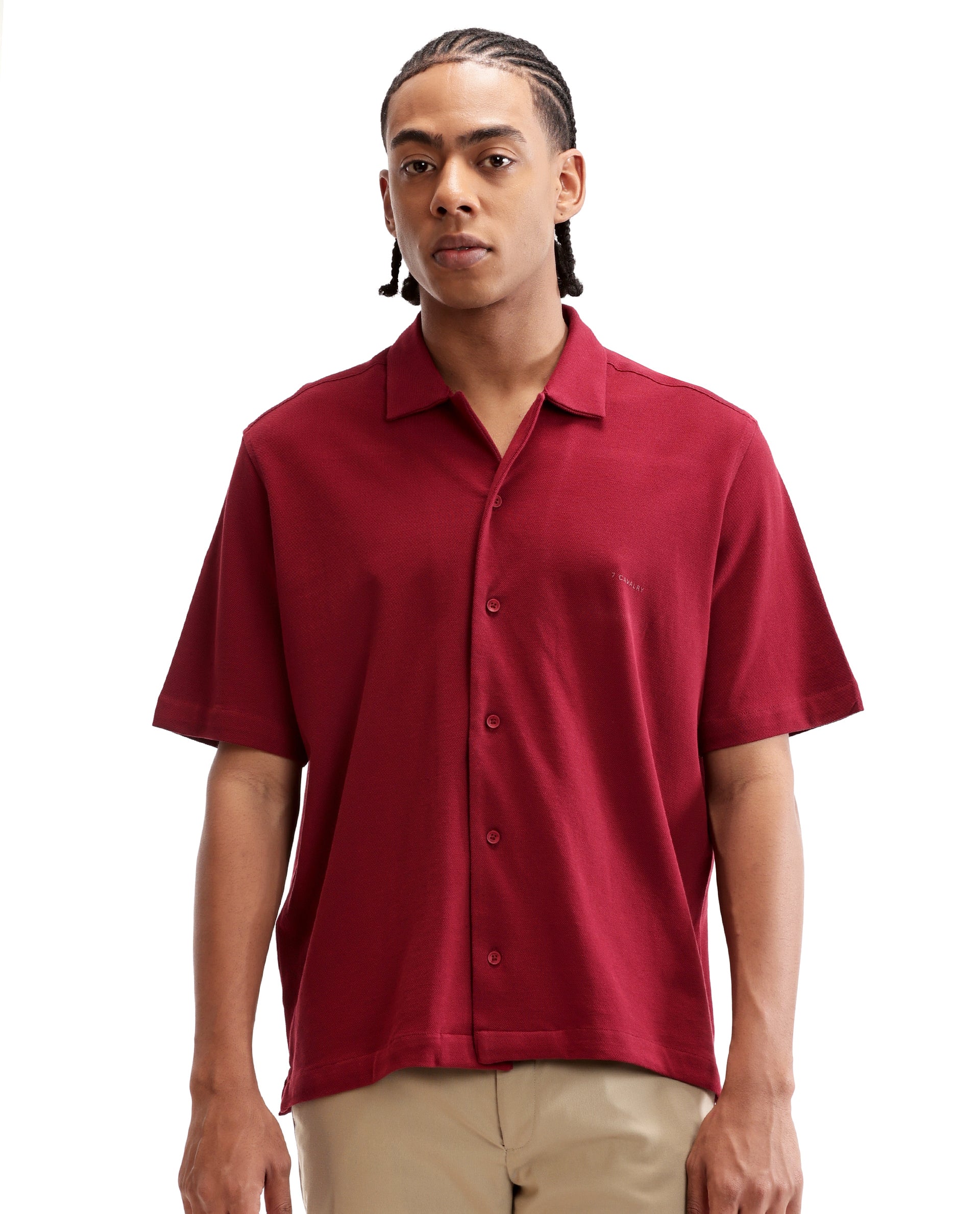 Bordeaux Maroon Pique Knit Shirt with HD Print