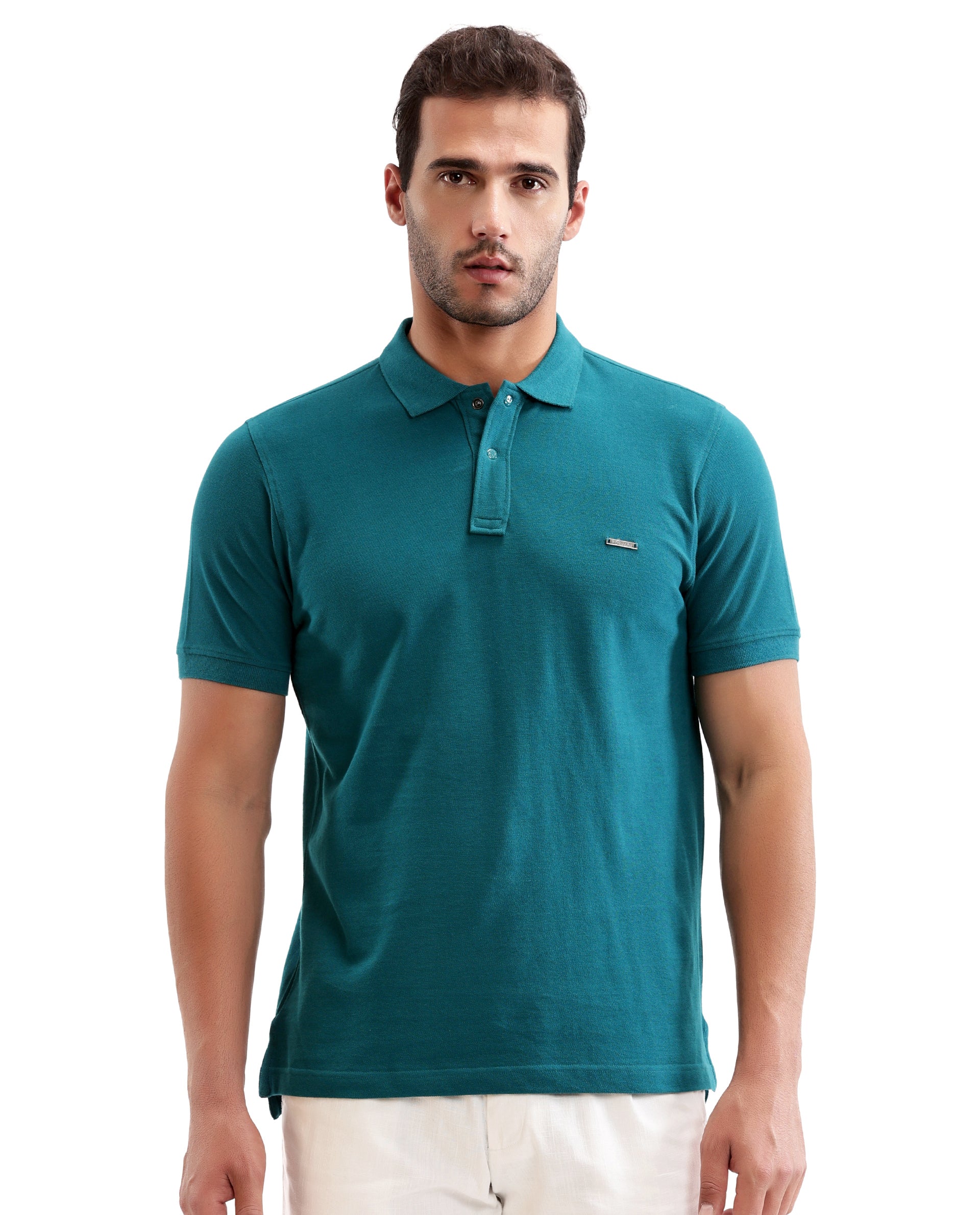 Ocean Teal Pique Polo with 7C Snap Buttons, Metal Badge