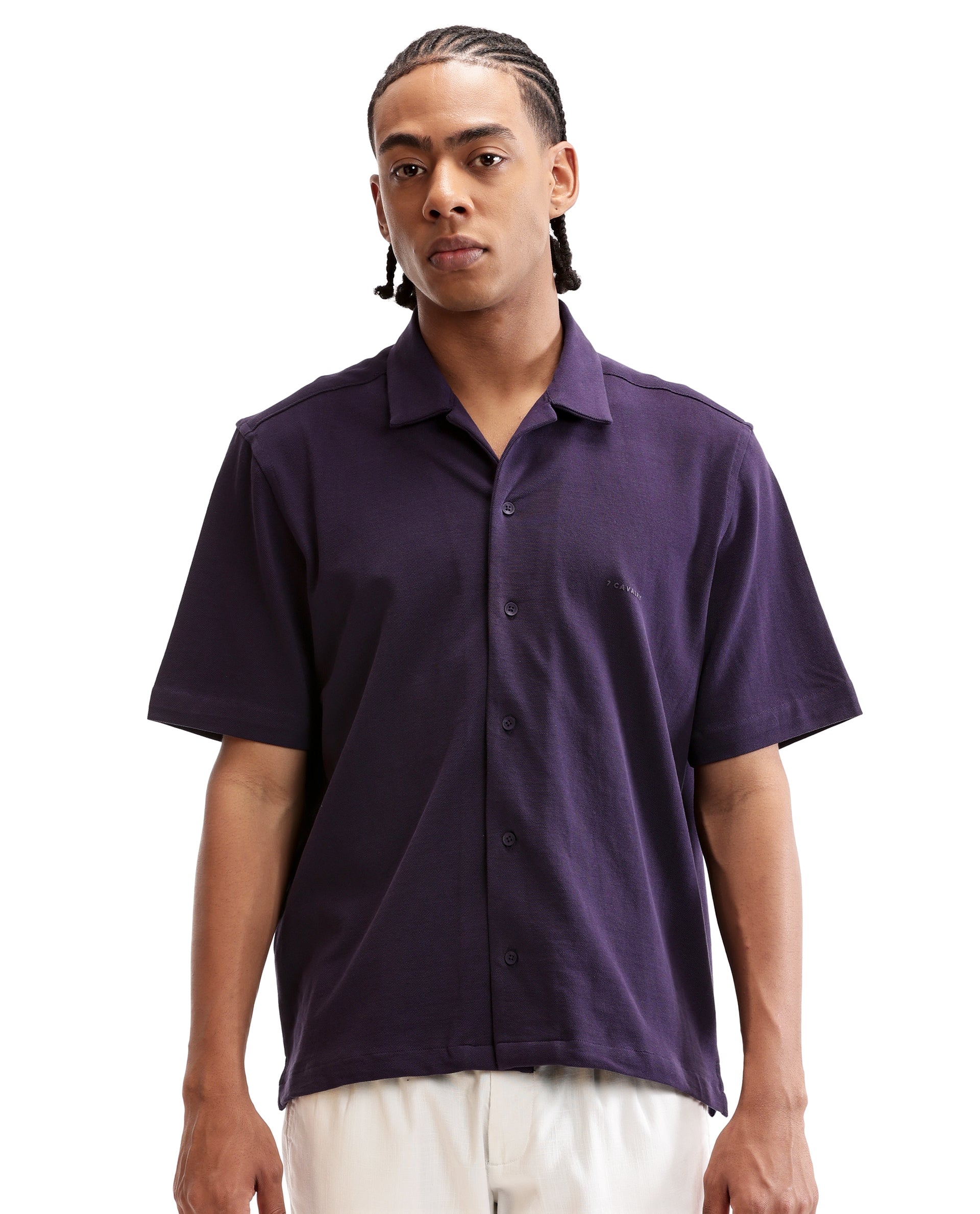 Deep Purple Pique Knit Shirt with HD Print