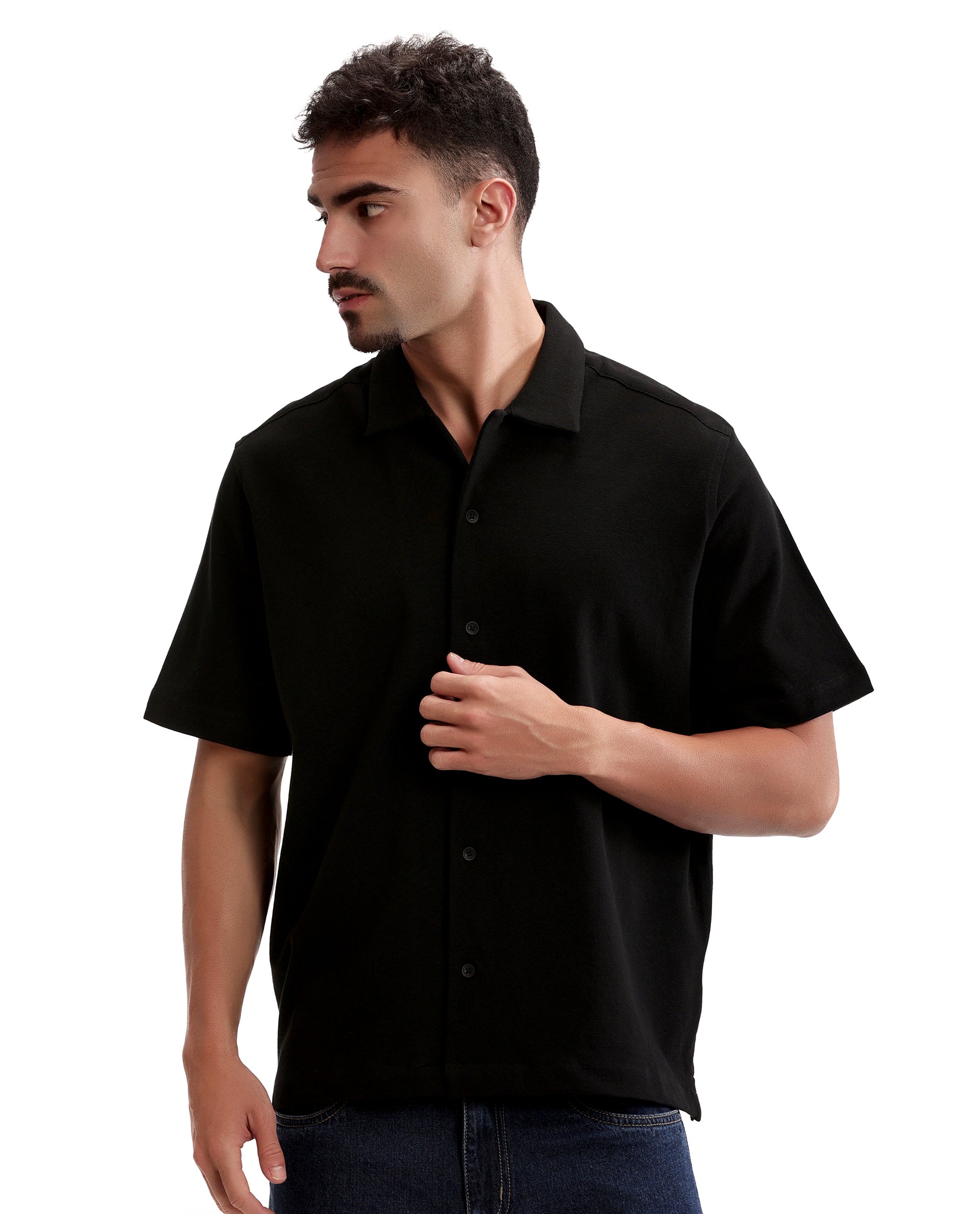 Charcoal Black Pique Knit Shirt