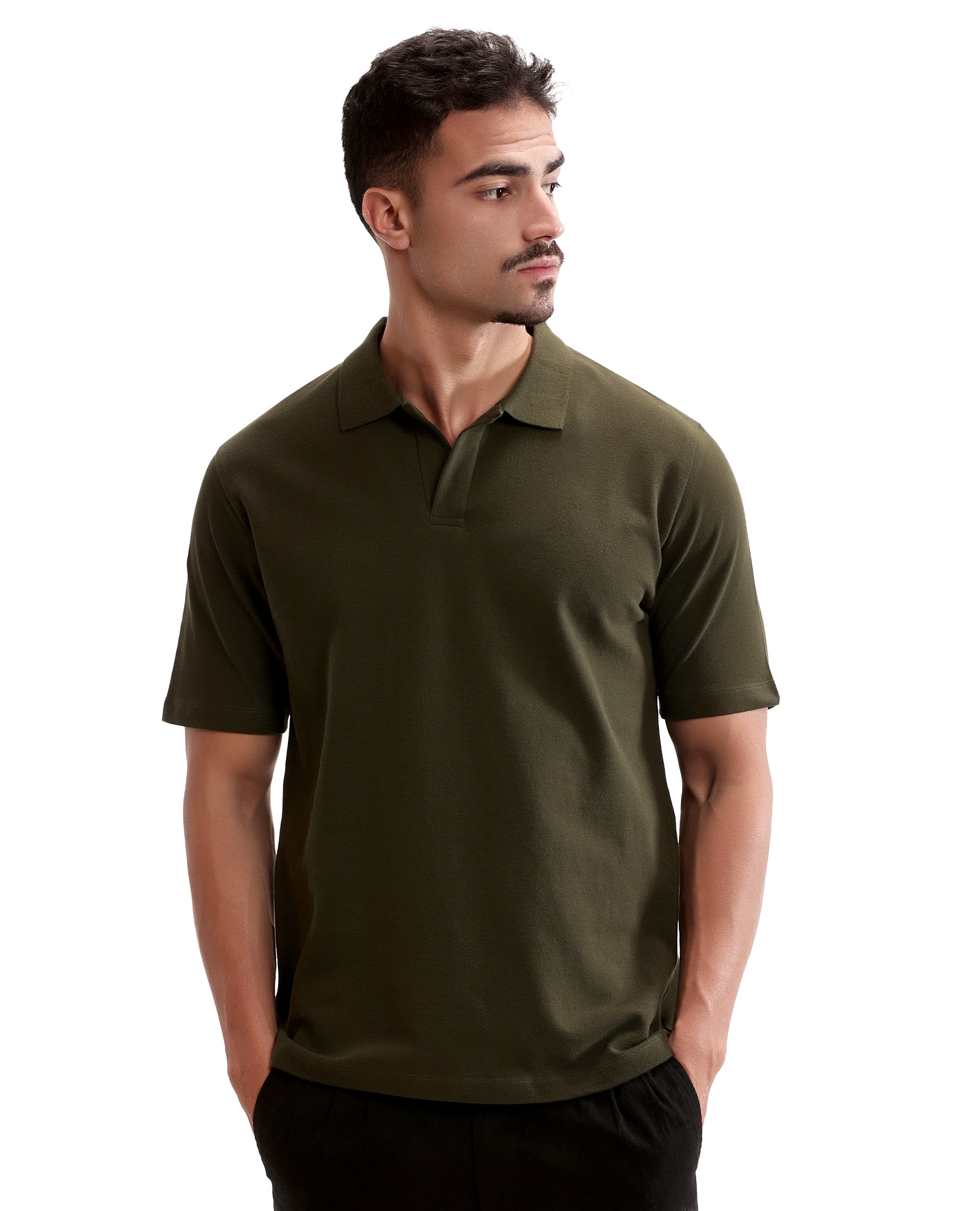 Vintage Olive Pique Johnny Collar Polo