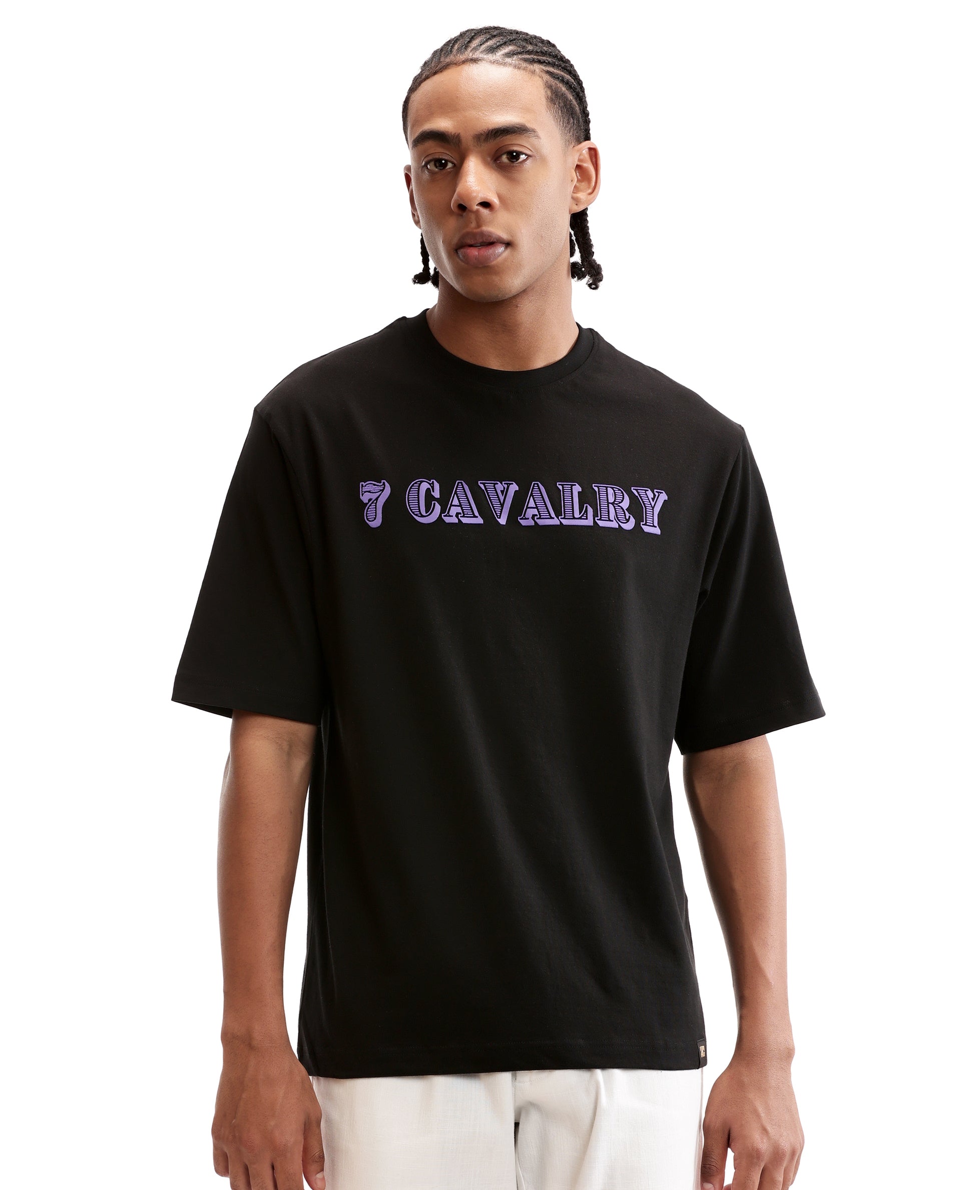 Charcoal Black Single Jersey Crew Neck Oversized T-Shirt with Deep Purple HD Print