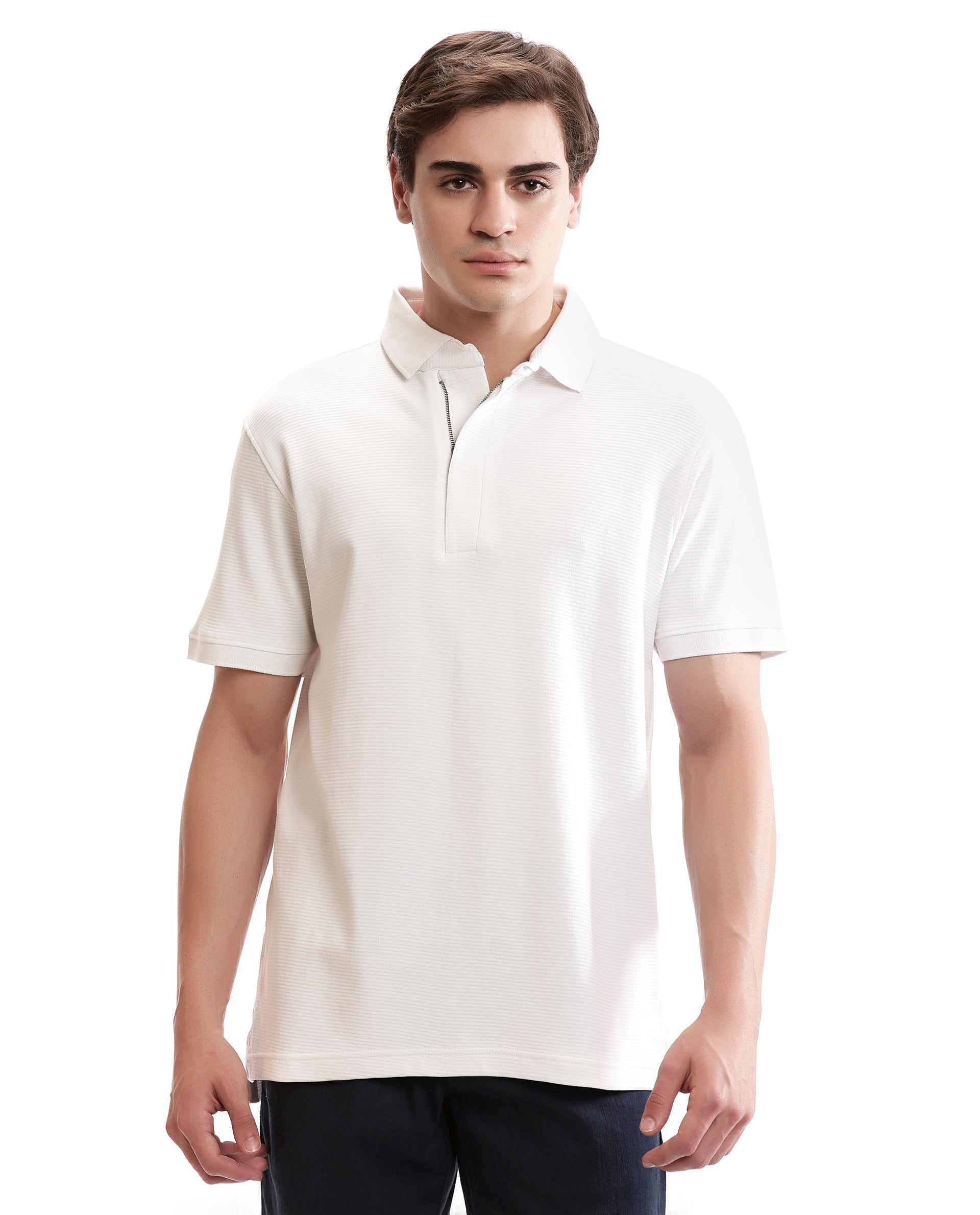 Pure White Knitted Ottoman Polo with 7C Metal Zip