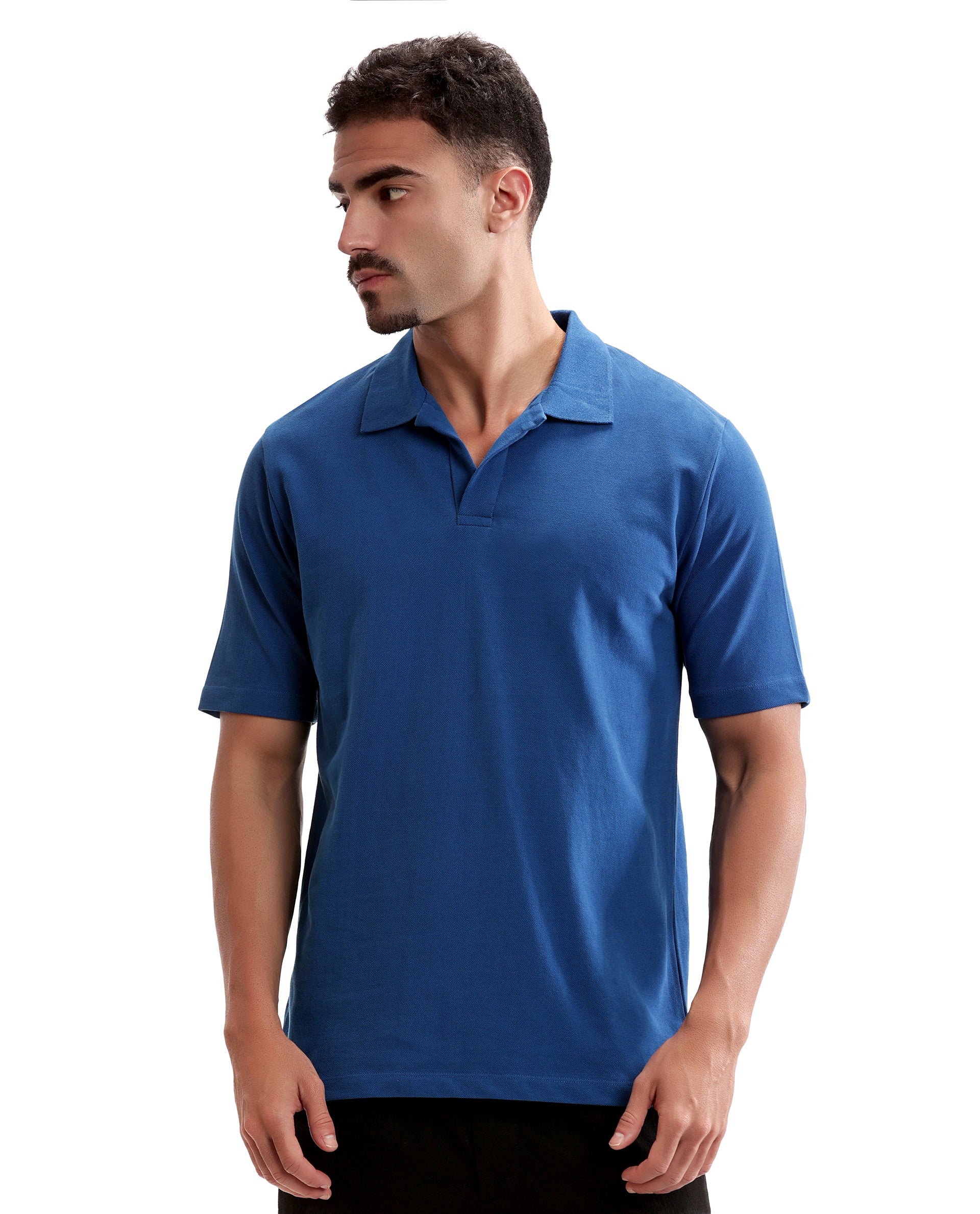 Imperial Prussian Blue Pique Johnny Collar Polo