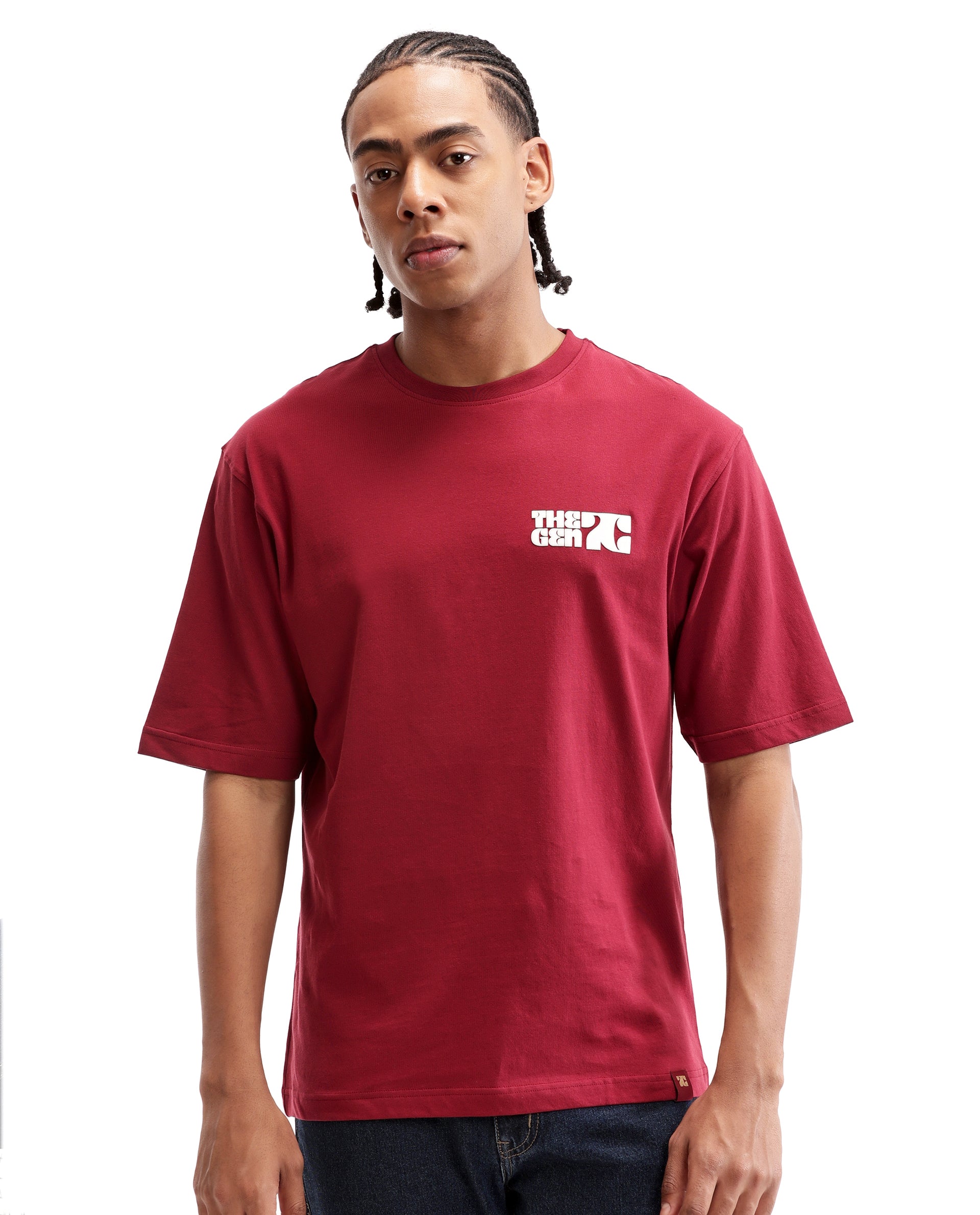 Bordeaux Maroon Single Jersey Crew Neck Oversized T-Shirt with 7C Premium HD Print