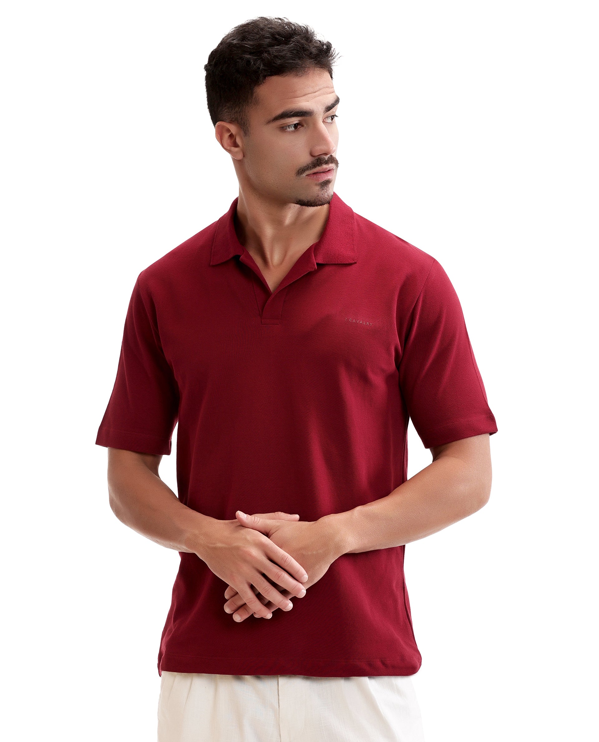 Bordeaux Maroon Pique Johnny Collar Polo with HD Print