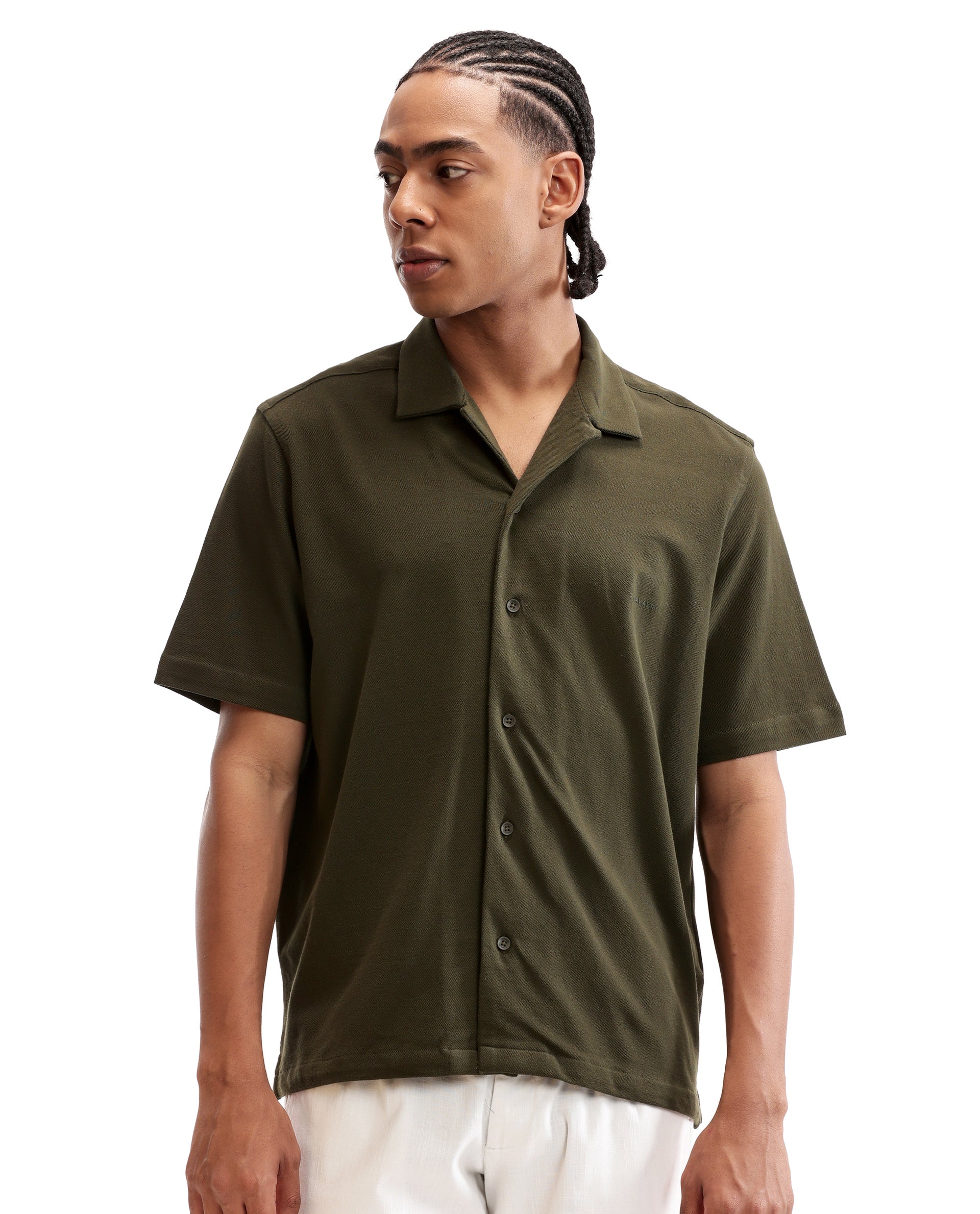 Vintage Olive Pique Knit Shirt with HD Print