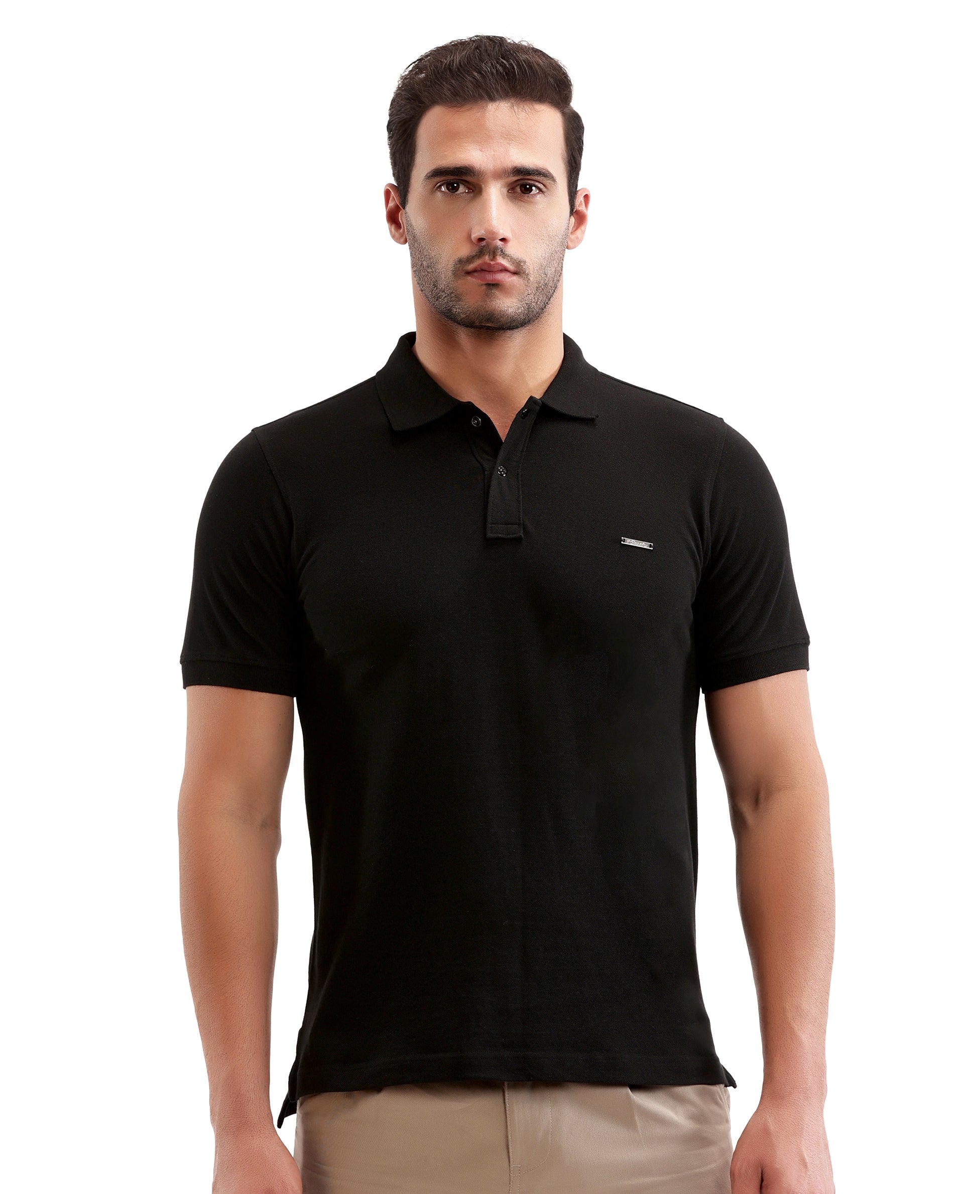Charcoal Black Pique Polo with 7C Snap Buttons, Metal Badge