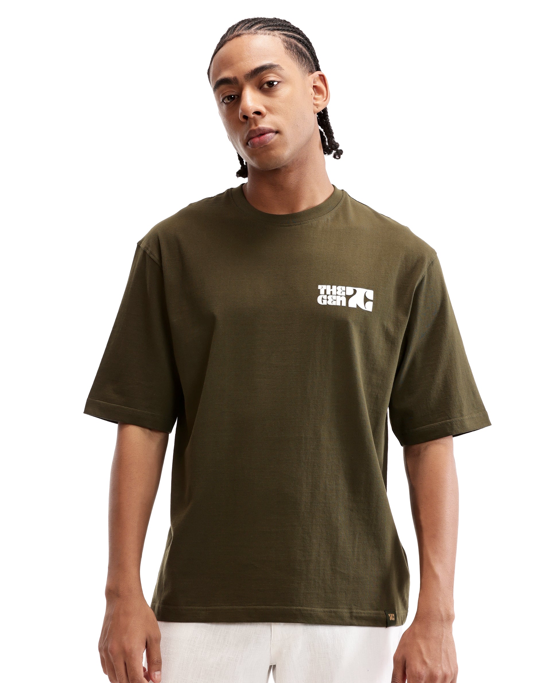 Vintage Olive Single Jersey Crew Neck Oversized T-Shirt with 7C Premium HD Print