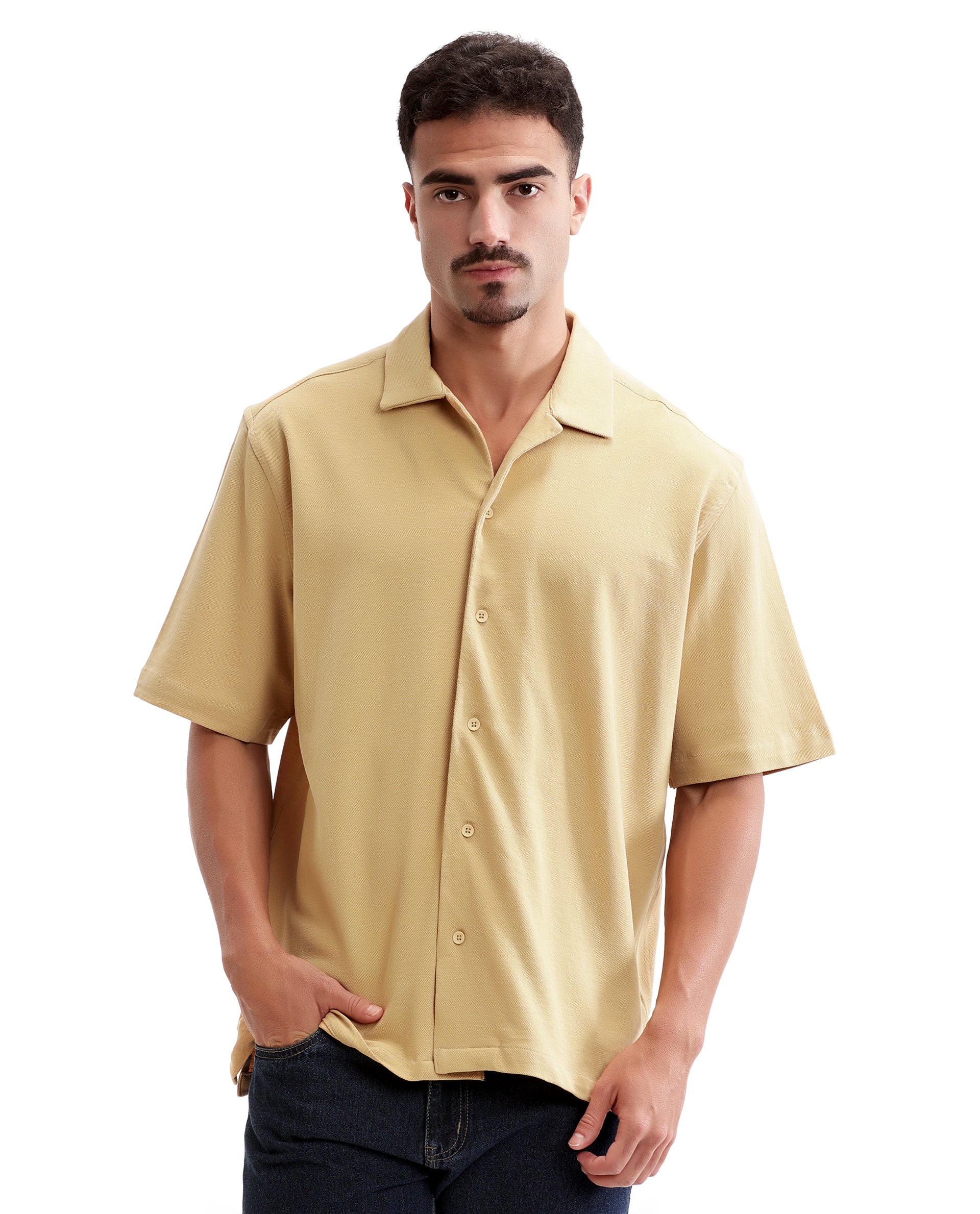 Camel Beige Pique Knit Shirt