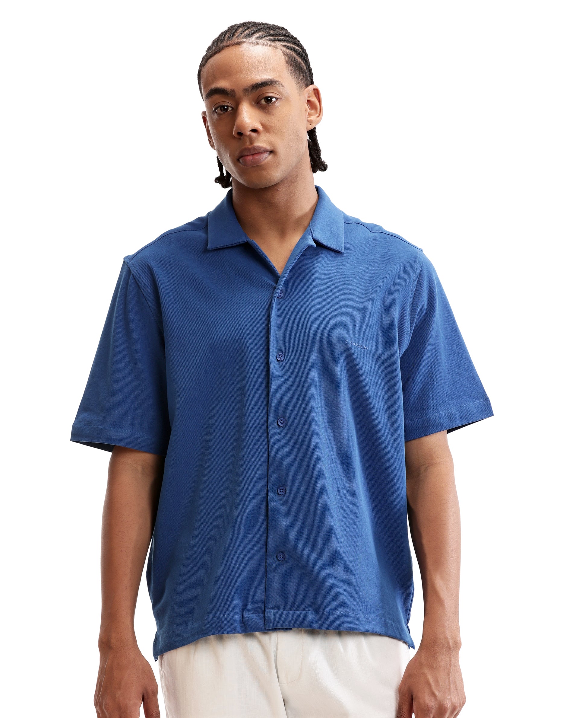 Imperial Prussian Blue Pique Knit Shirt with HD Print