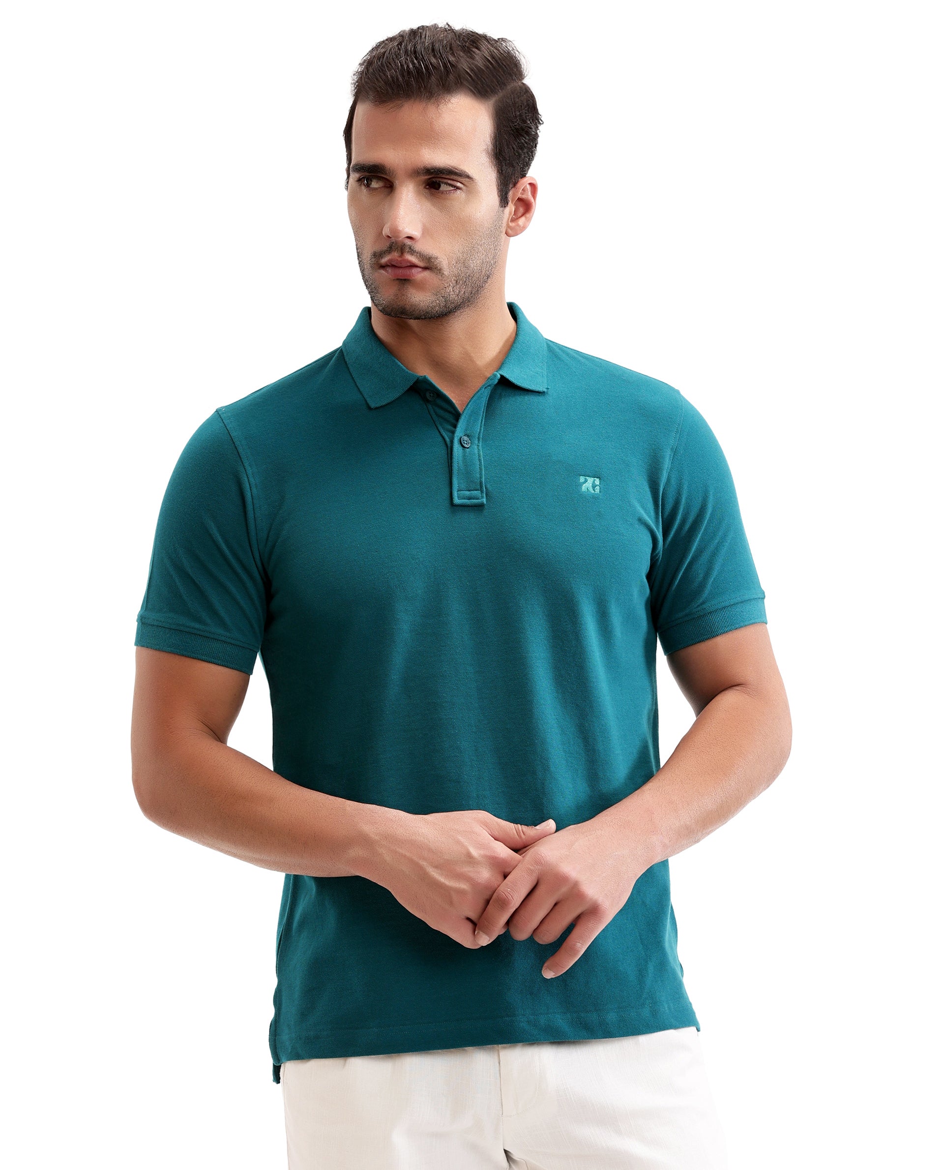 Ocean Teal Pique Polo with Tone-on-Tone 7C Embroidery