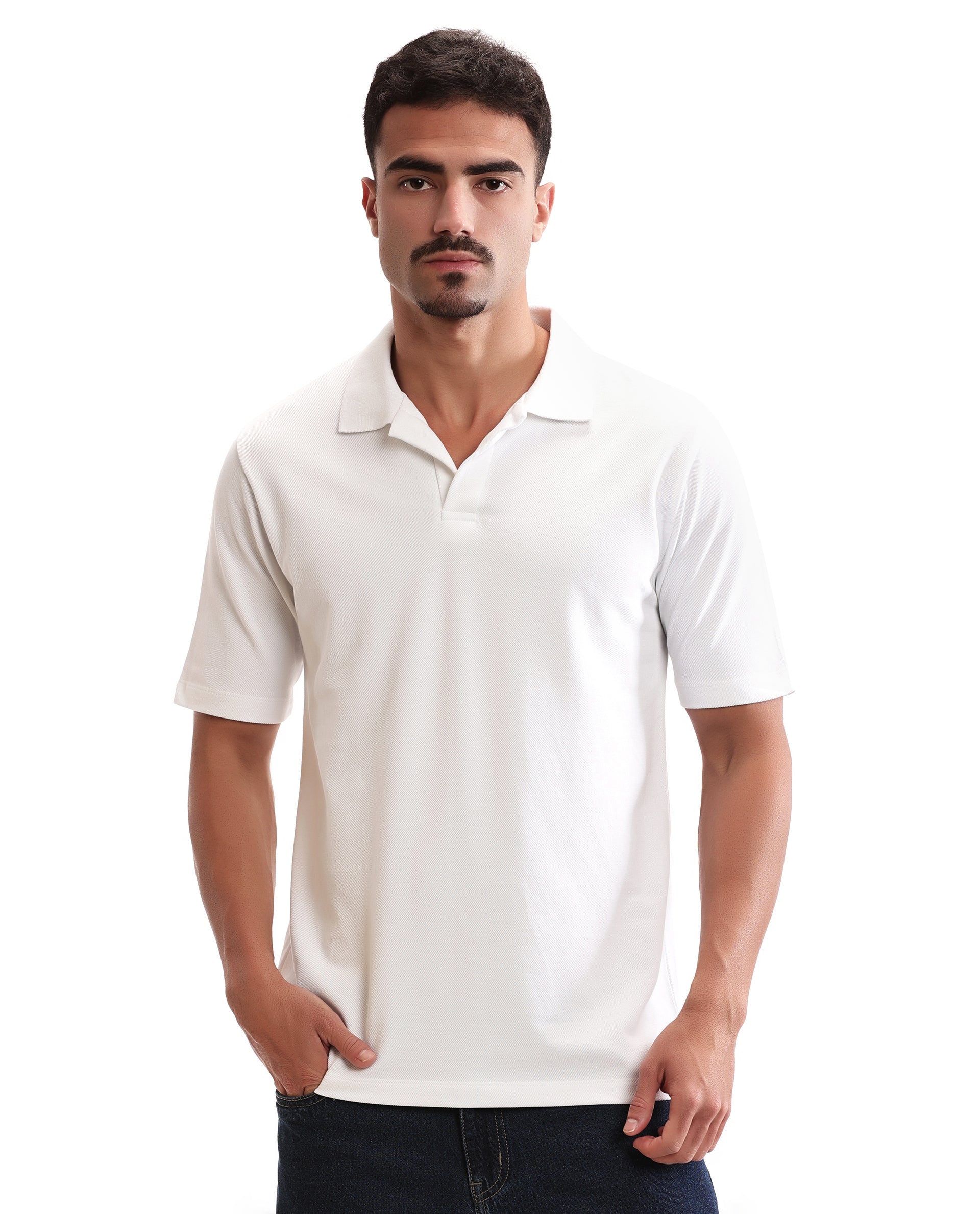 Pure White Pique Johnny Collar Polo