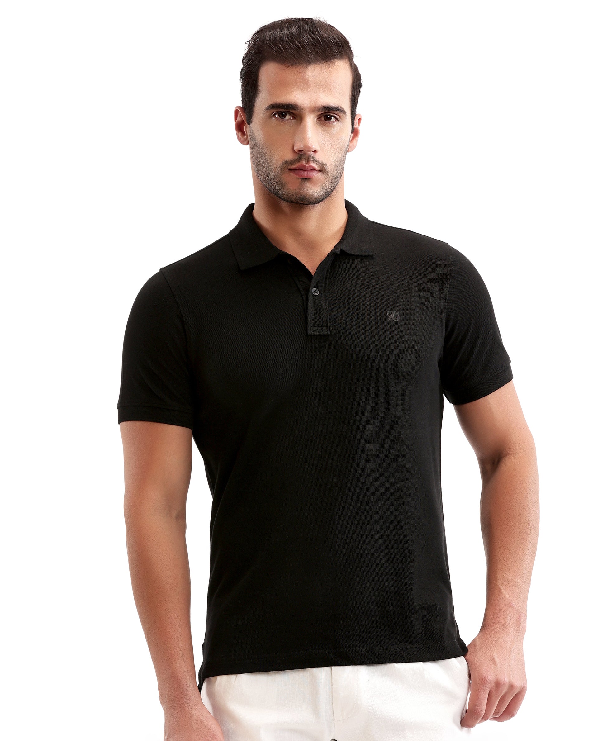 Charcoal Black Pique Polo with Tone-on-Tone 7C Embroidery