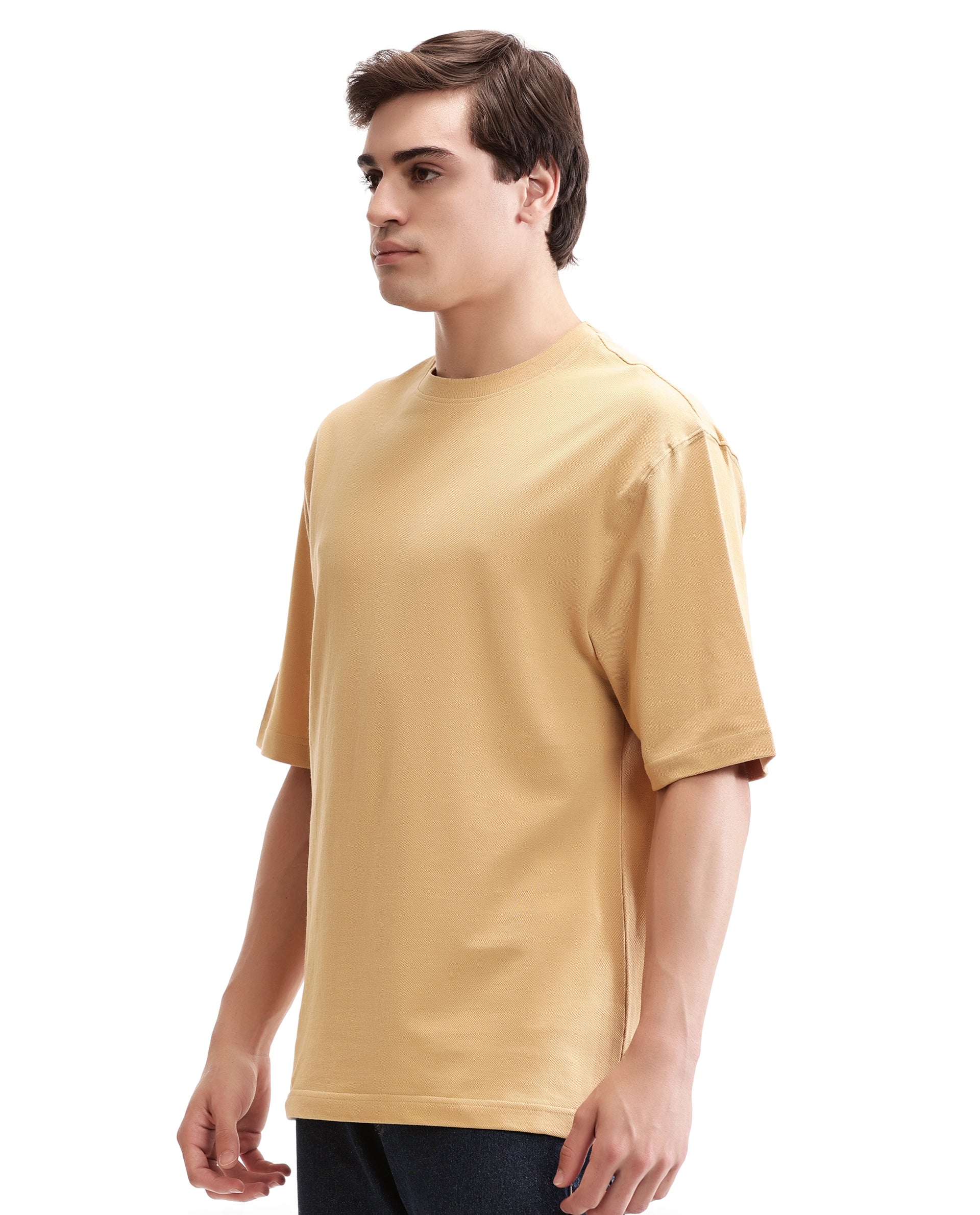Camel Beige Pique Crew Neck Oversized T-Shirt