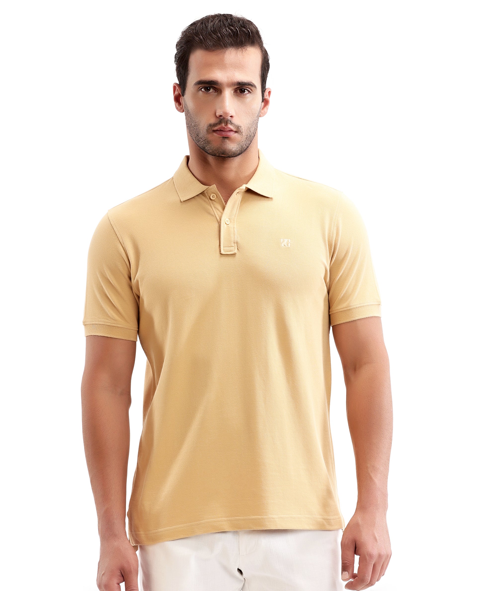 Camel Beige Pique Polo with Tone-on-Tone 7C Embroidery