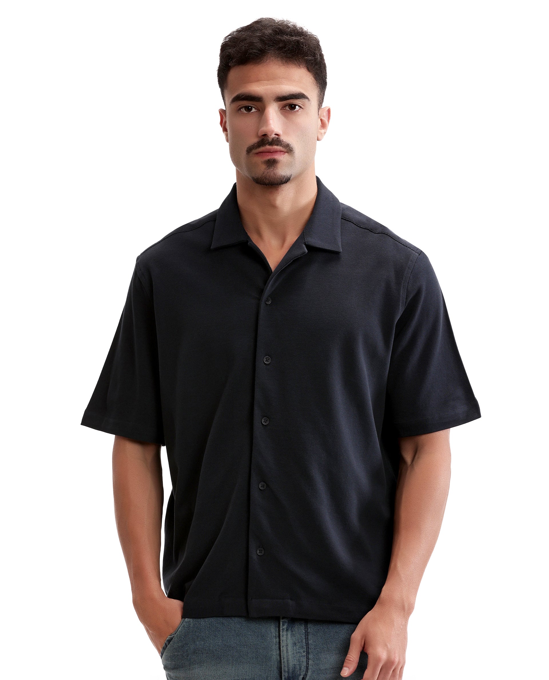 Midnight Navy Blue Pique Knit Shirt