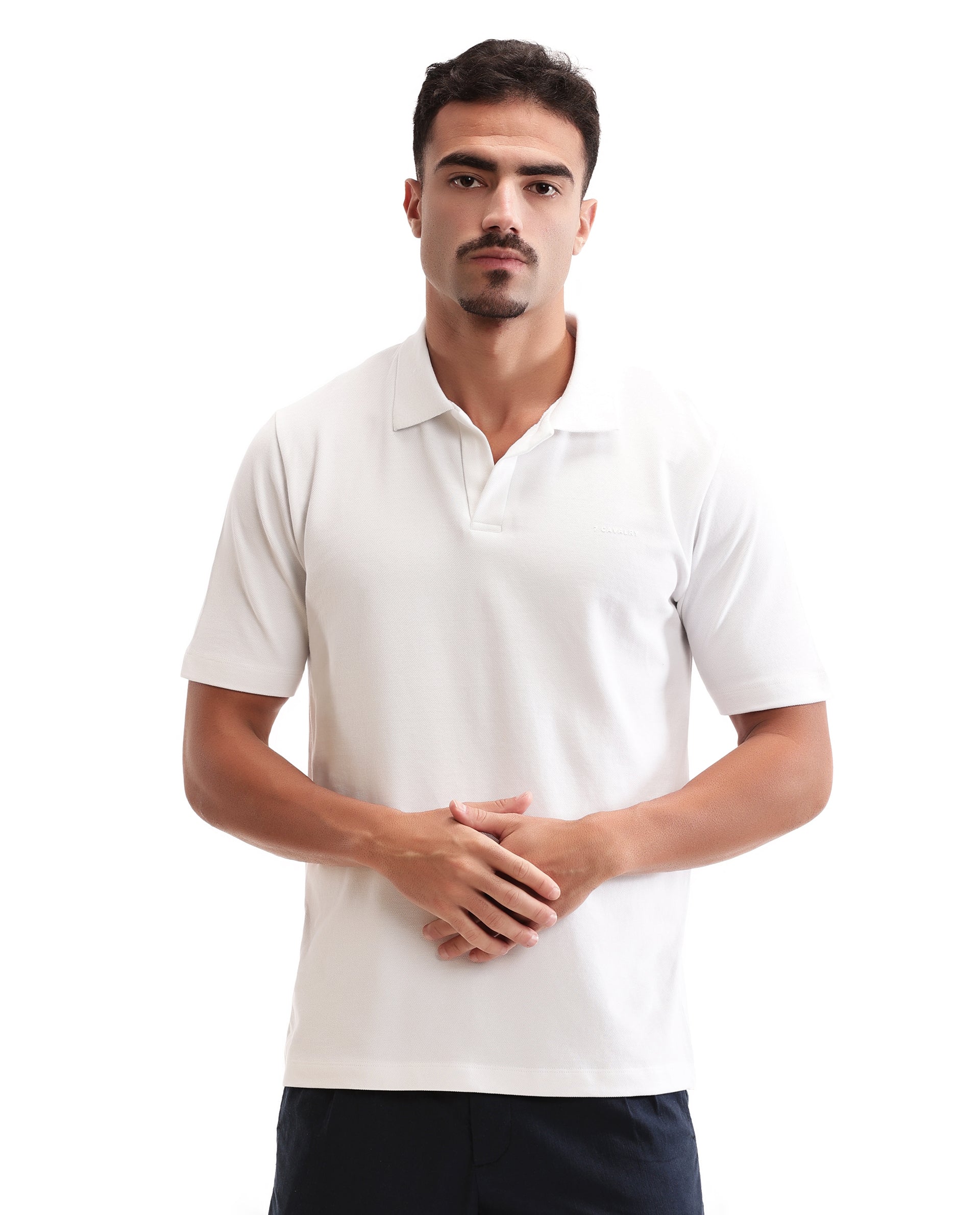 Pure White Pique Johnny Collar Polo with HD Print