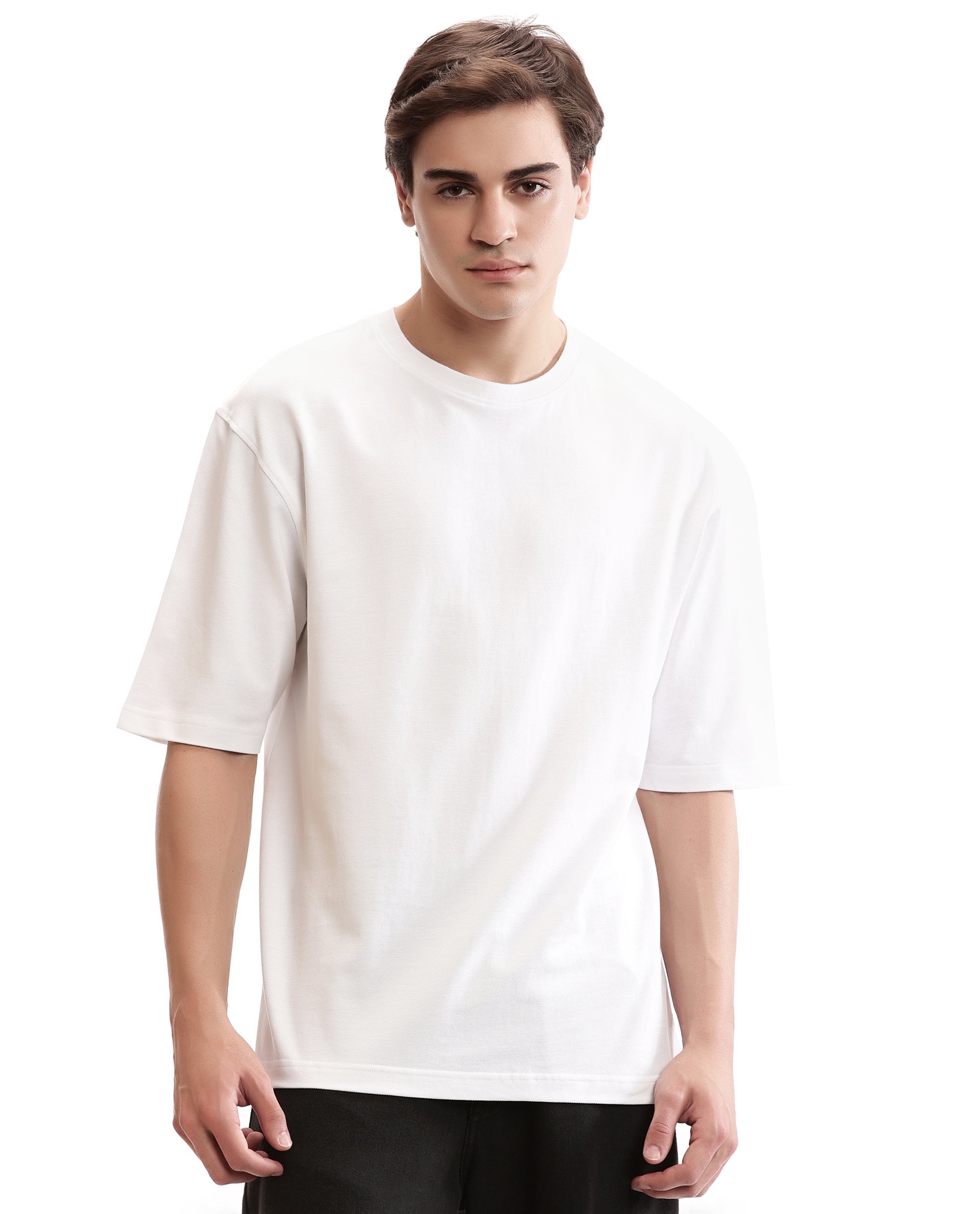 Pure White Pique Crew Neck Oversized T-Shirt