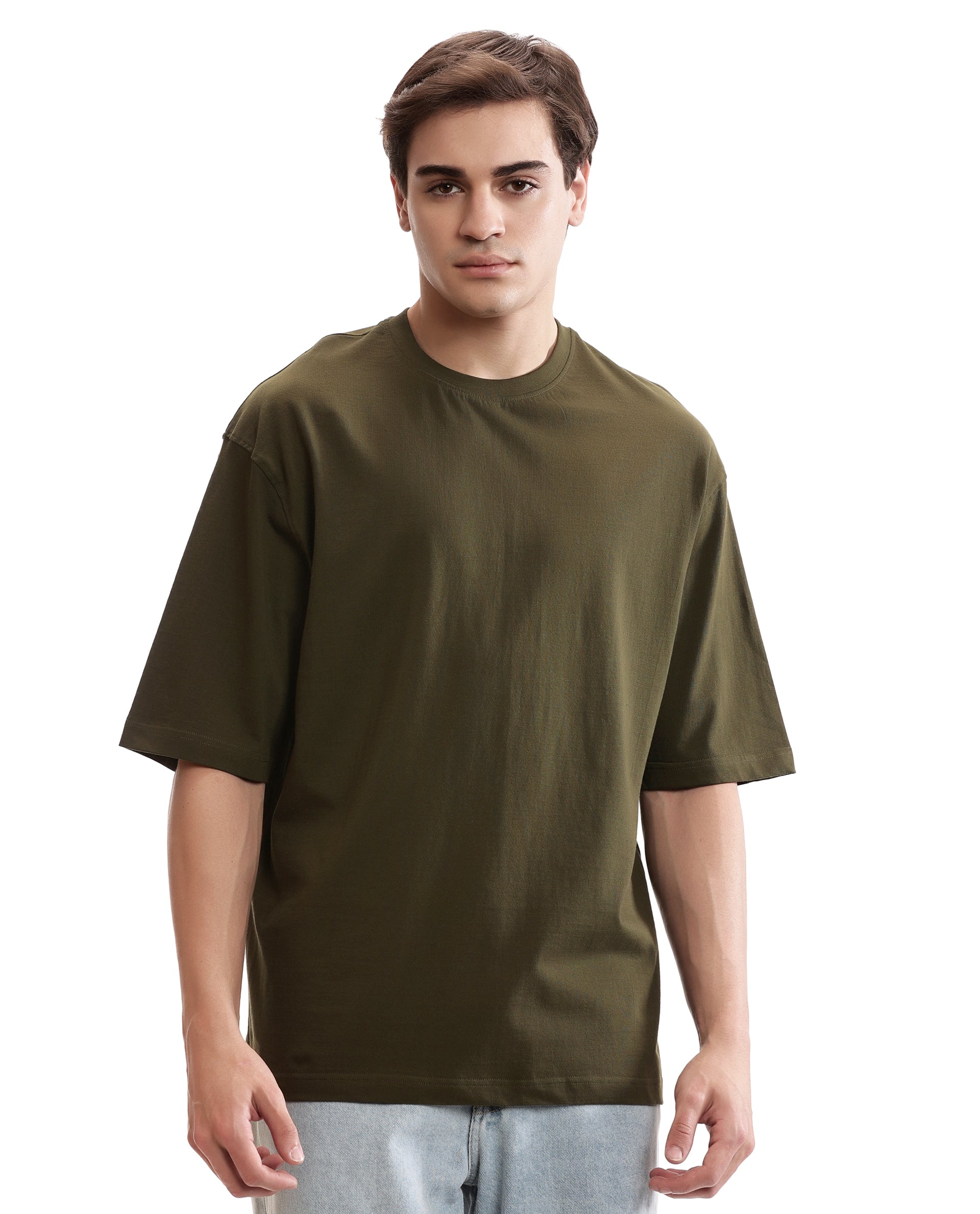 Vintage Olive Single Jersey Crew Neck Oversized T-Shirt