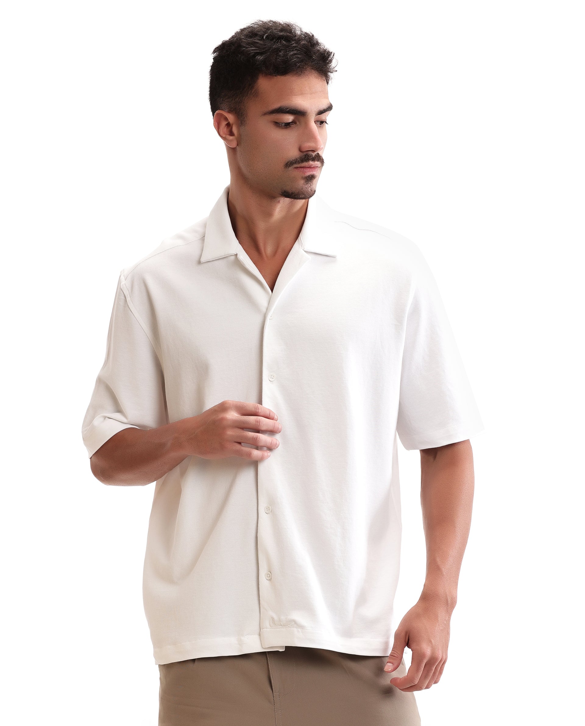 Pure White Pique Knit Shirt