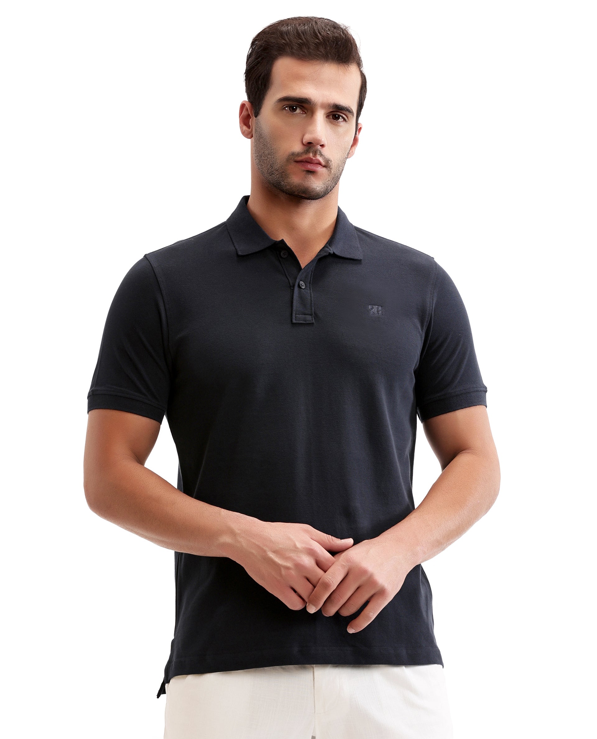 Midnight Navy Blue Pique Polo with Tone-on-Tone 7C Embroidery