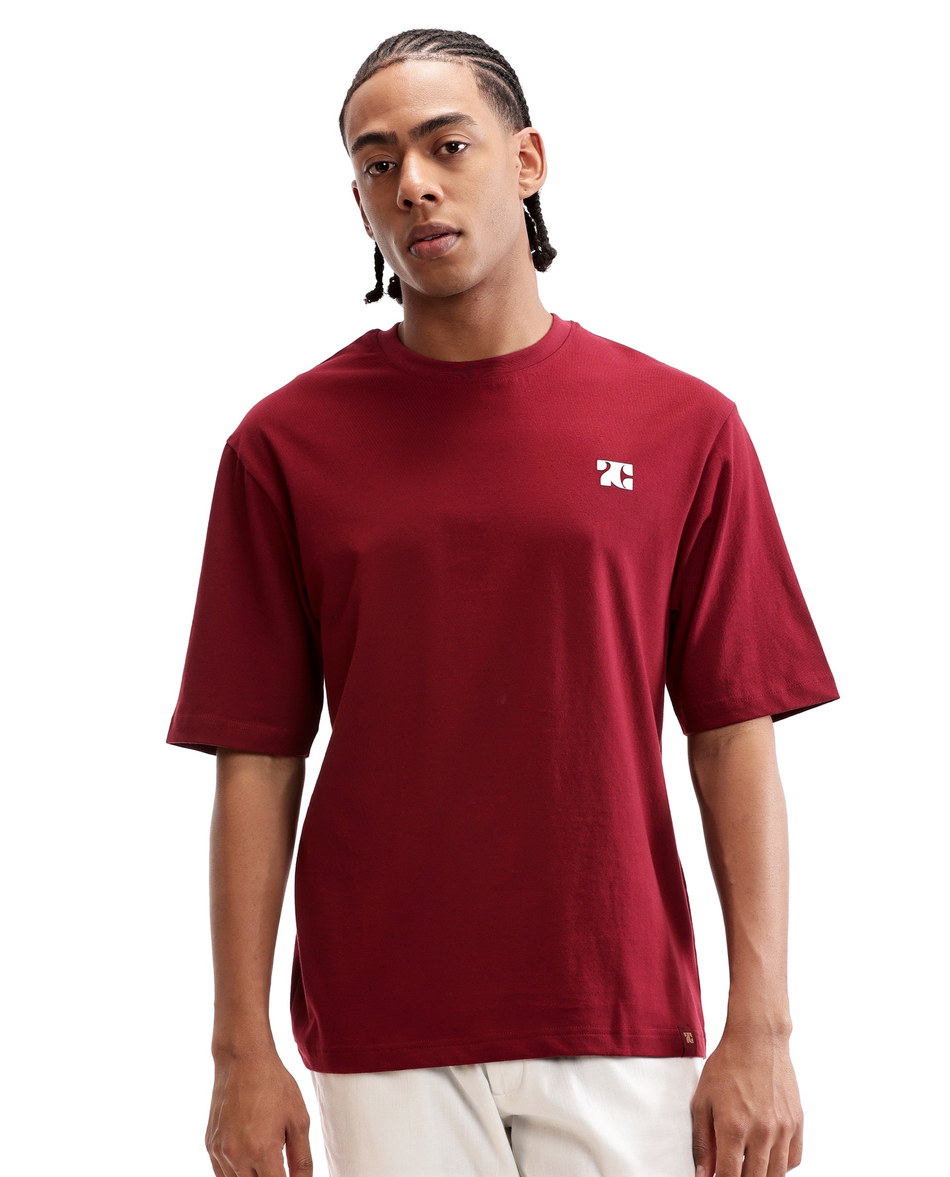 Bordeaux Maroon Single Jersey Crew Neck Oversized T-Shirt with Pure White HD Print