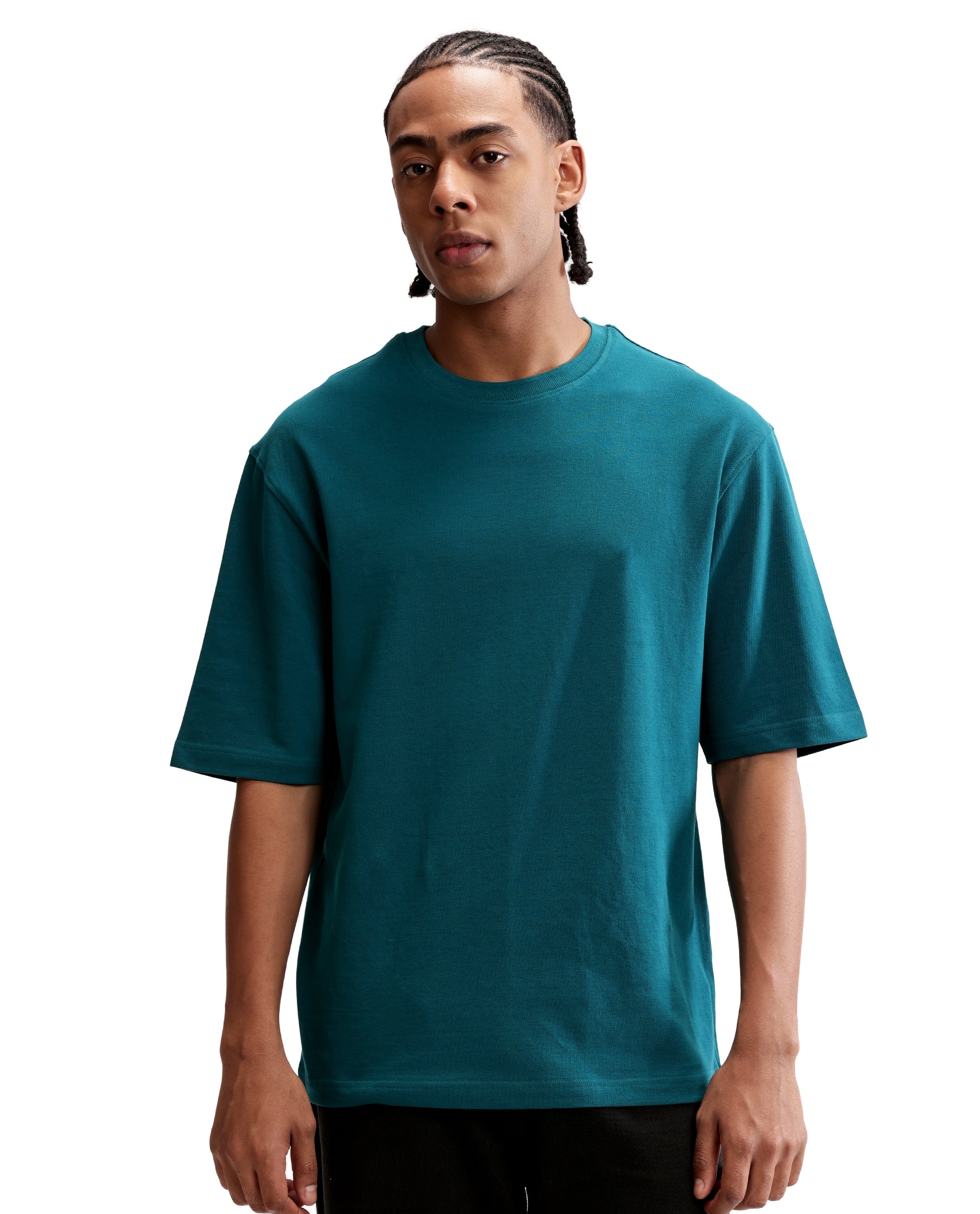 Ocean Teal Pique Crew Neck Oversized T-Shirt