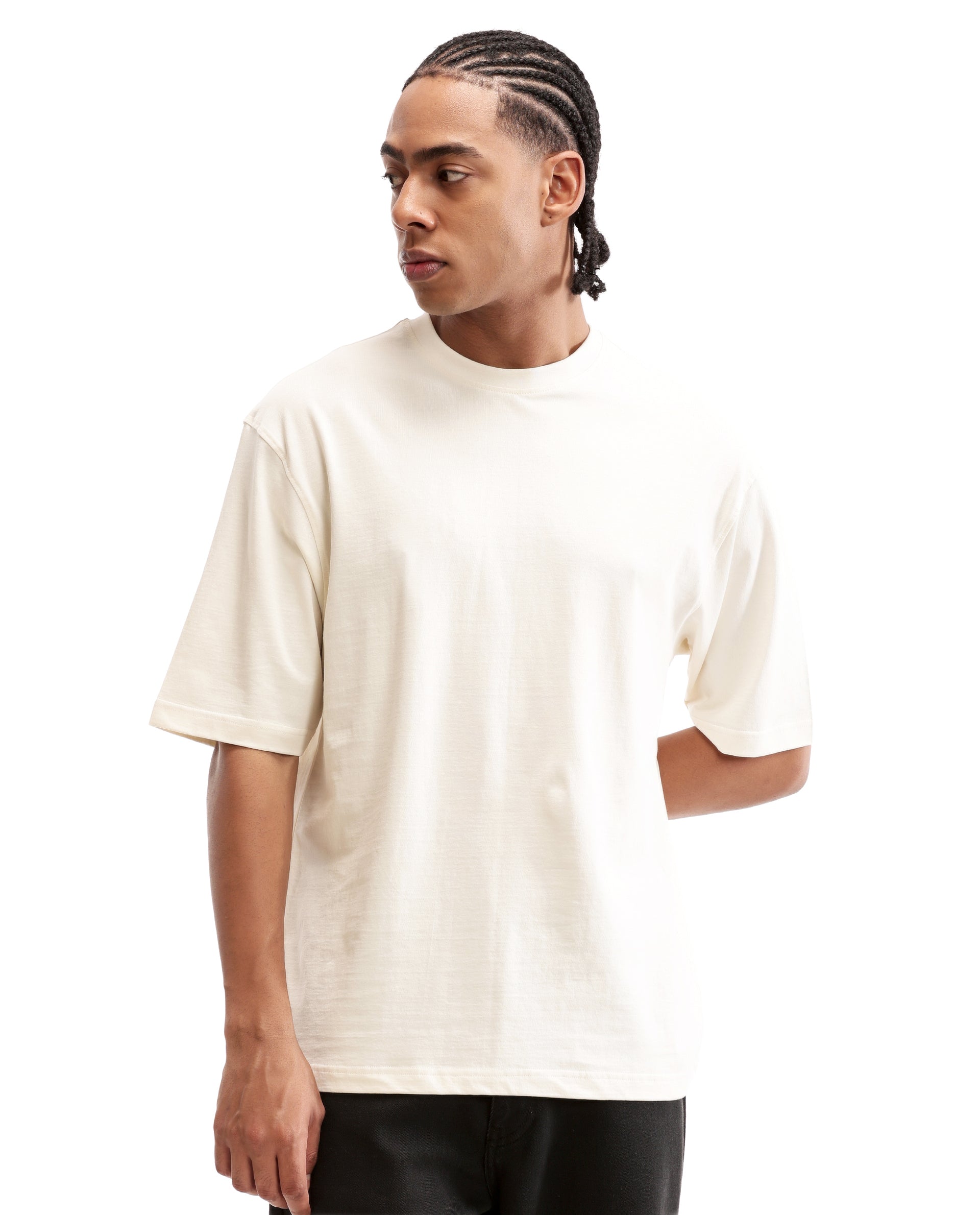 Ivory White Single Jersey Crew Neck Oversized T-Shirt