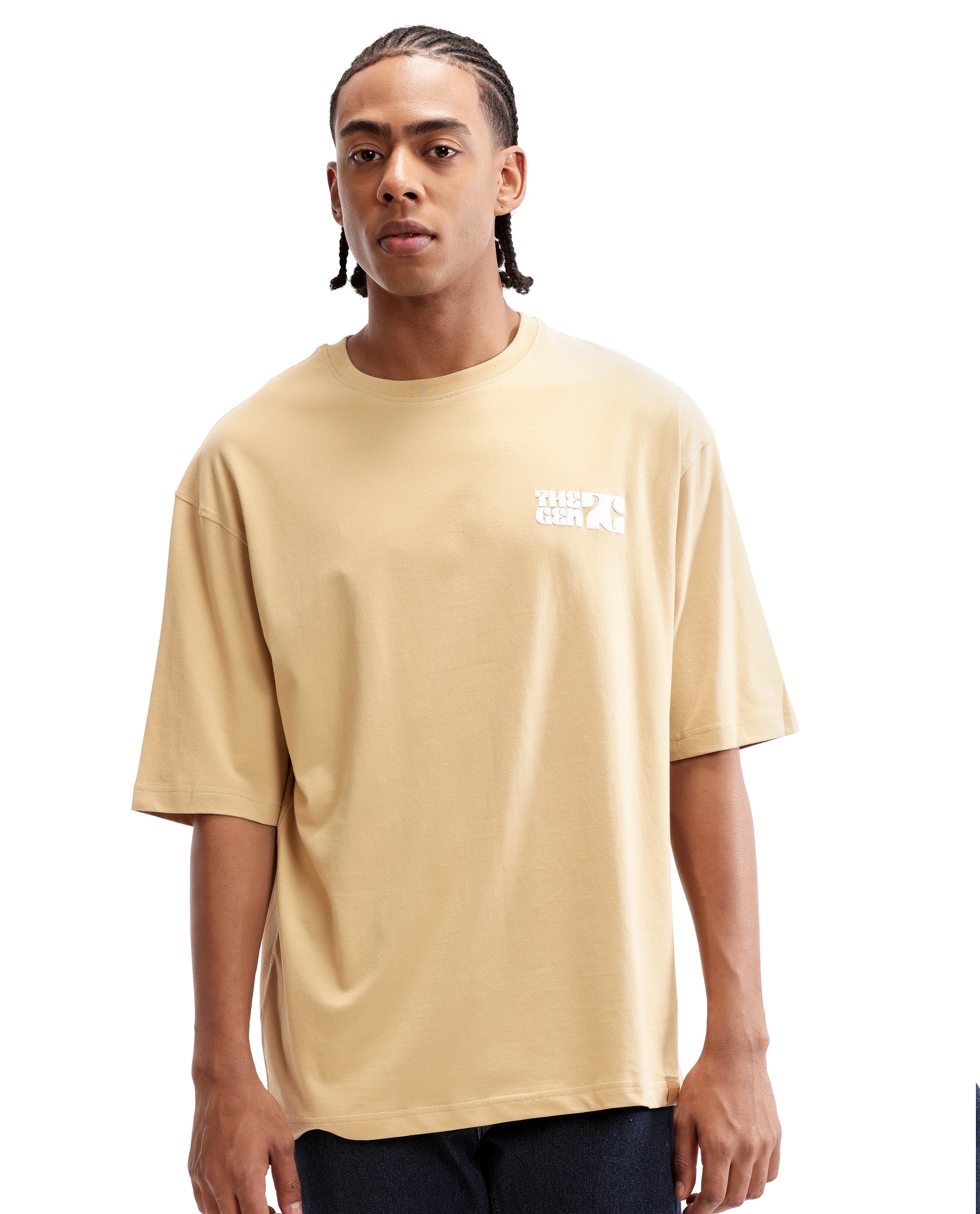 Camel Beige Single Jersey Crew Neck Oversized T-Shirt with 7C Premium HD Print