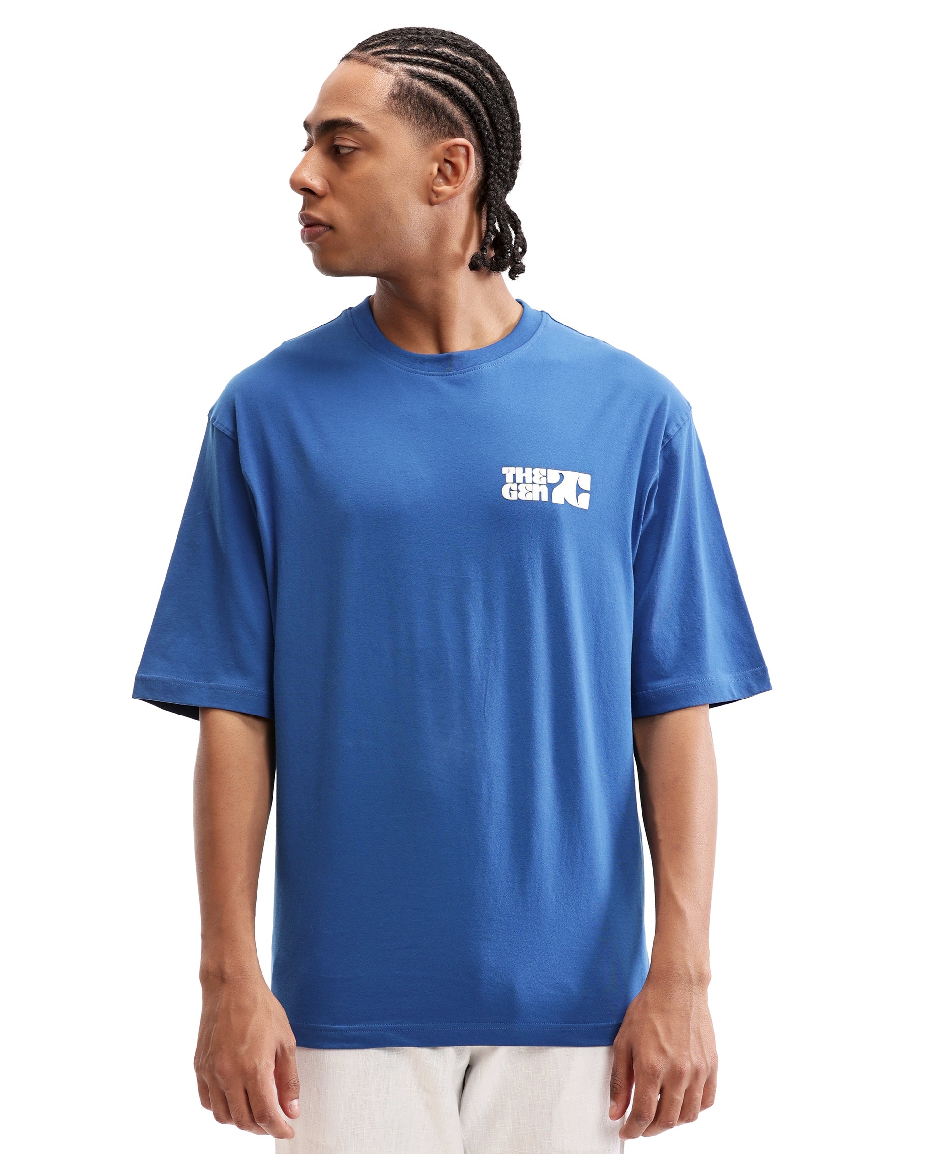 Imperial Prussian Blue Single Jersey Crew Neck Oversized T-Shirt with 7C Premium HD Print
