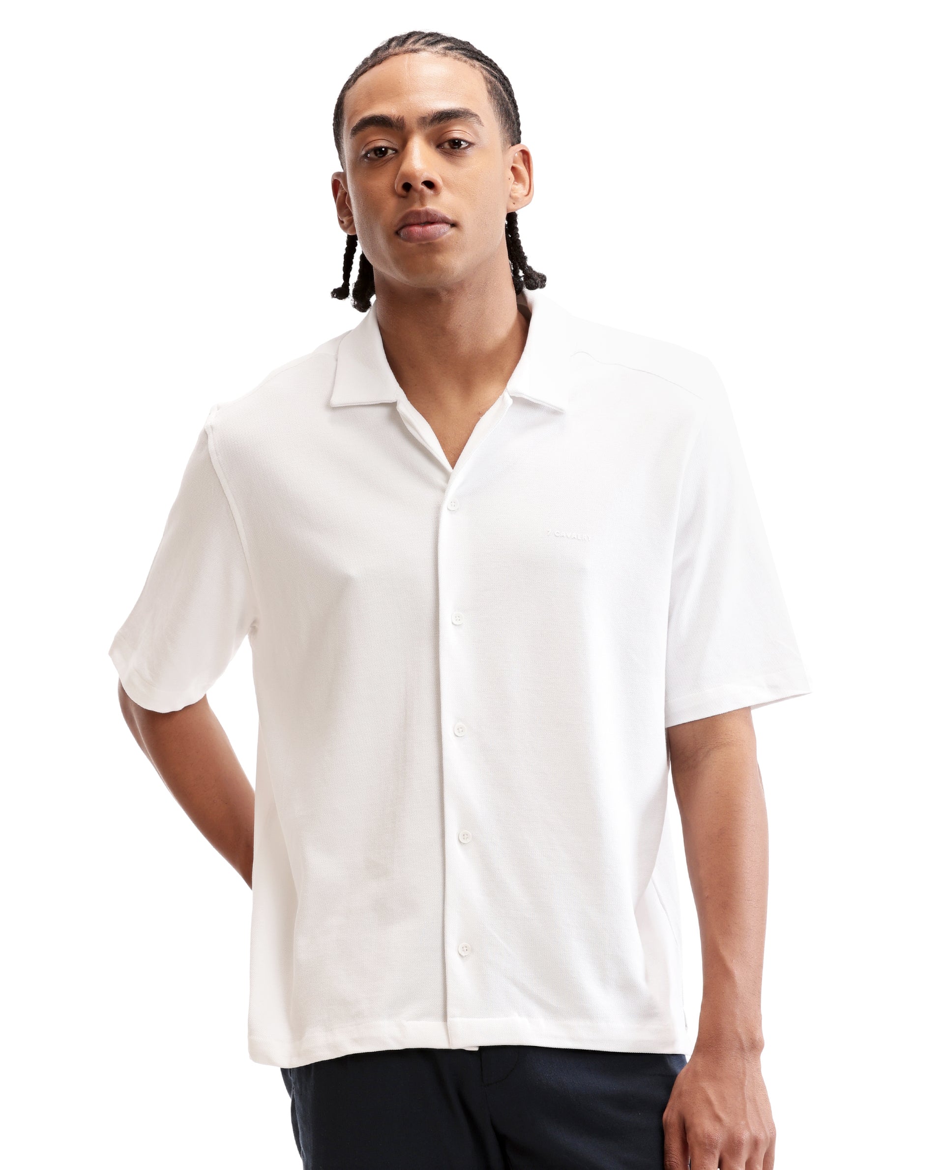 Pure White Pique Knit Shirt with HD Print