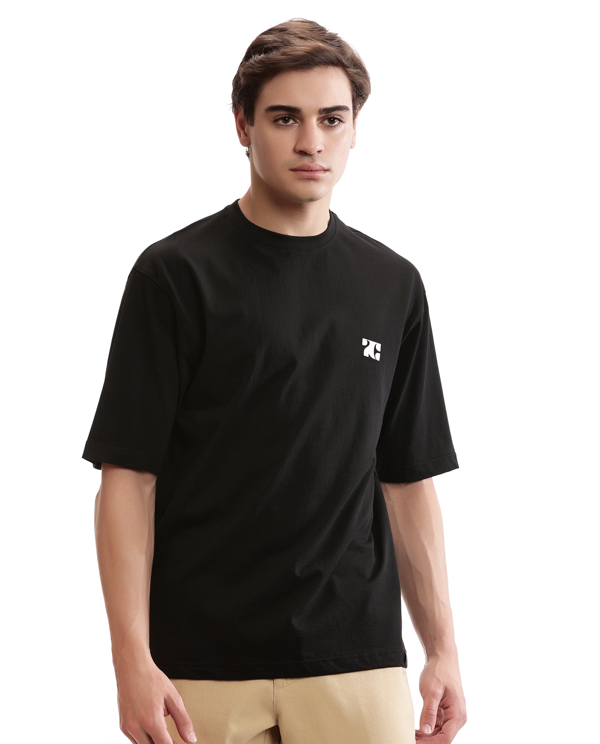 Charcoal Black Single Jersey Crew Neck Oversized T-Shirt with Pure White HD Print