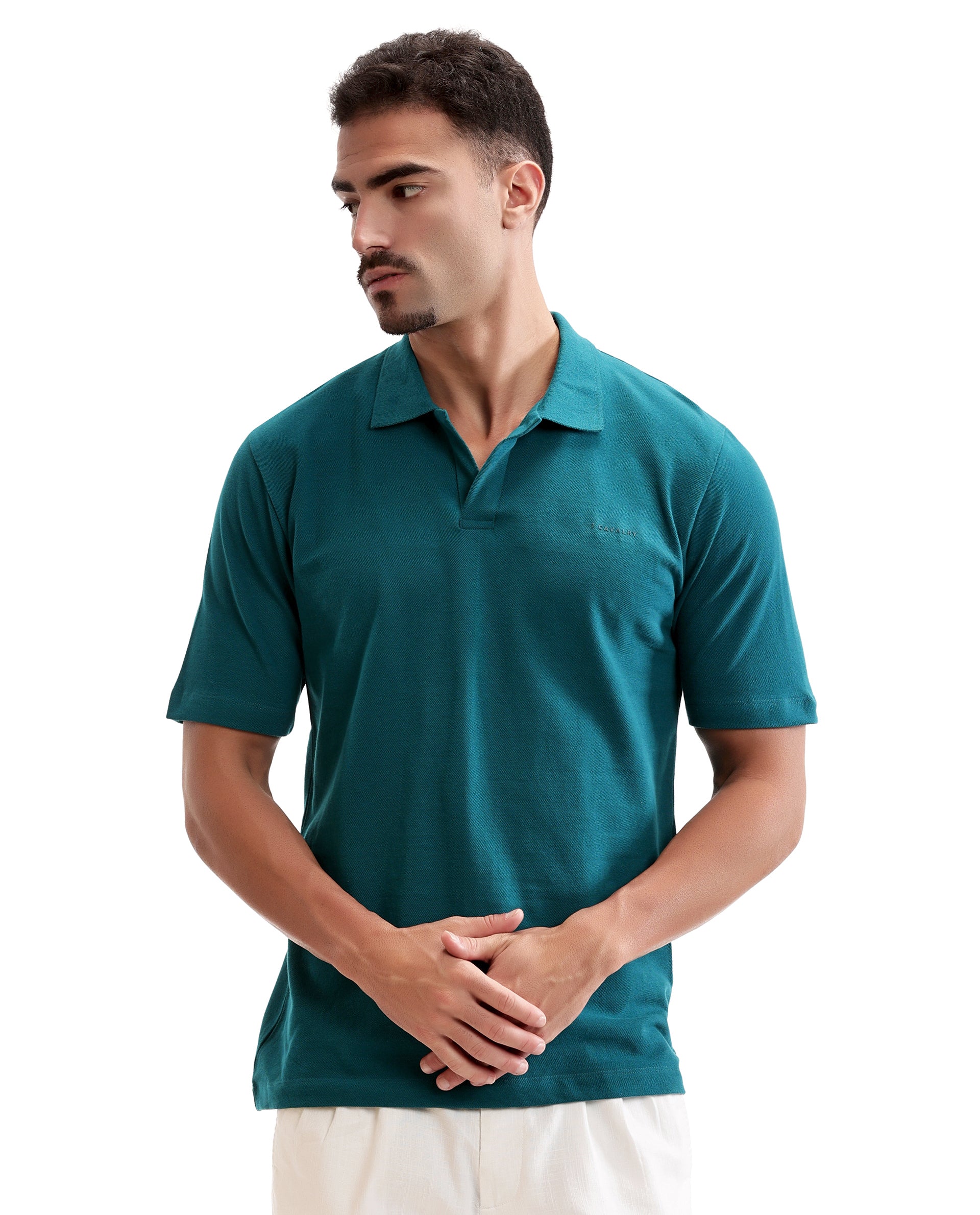 Ocean Teal Pique Johnny Collar Polo with HD Print