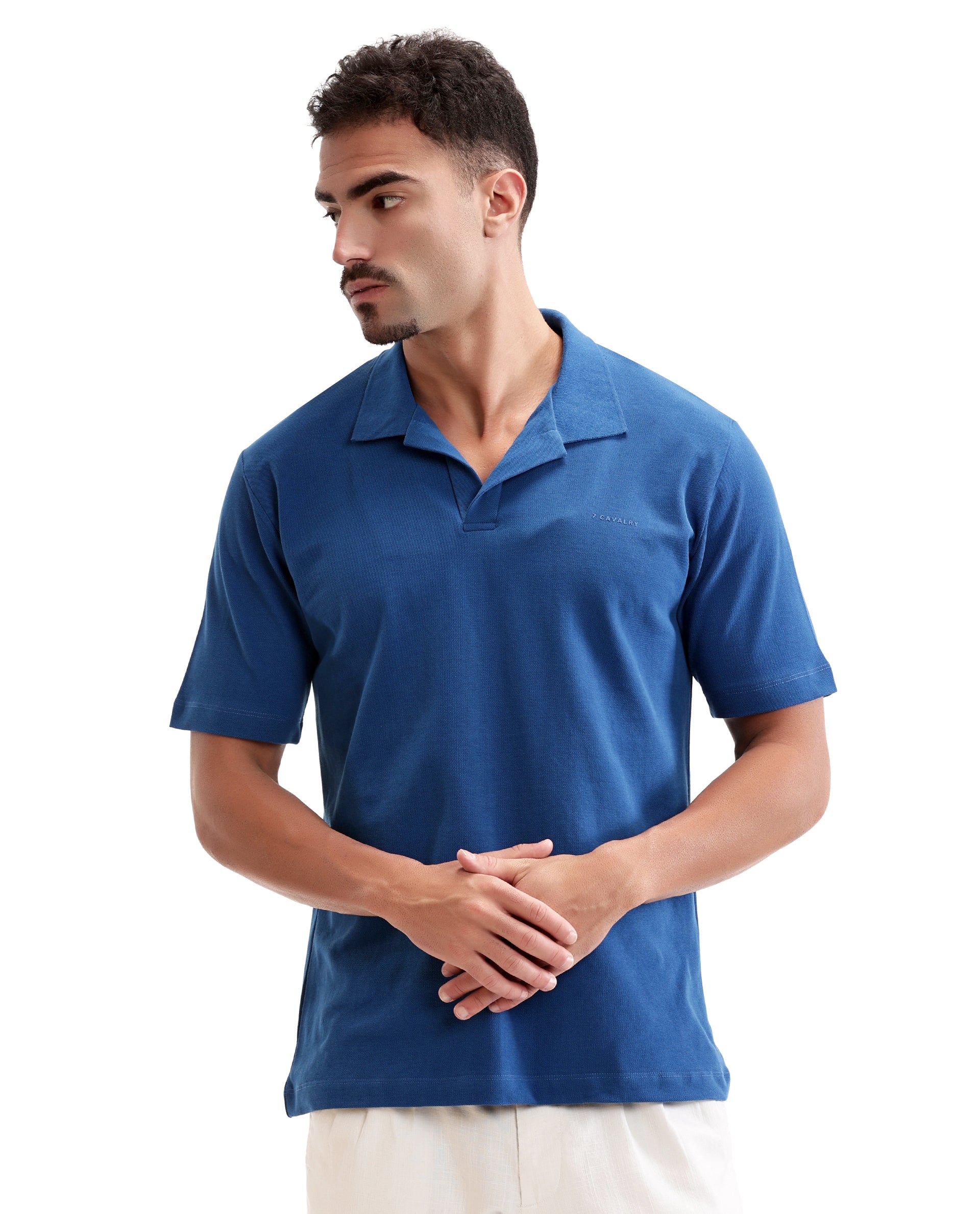Imperial Prussian Blue Pique Johnny Collar Polo with HD Print