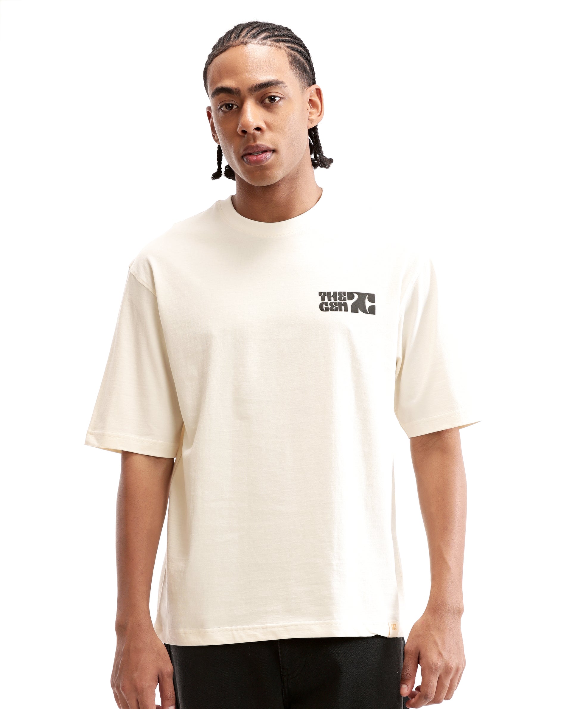 Ivory White Single Jersey Crew Neck Oversized T-Shirt with 7C Premium HD Print